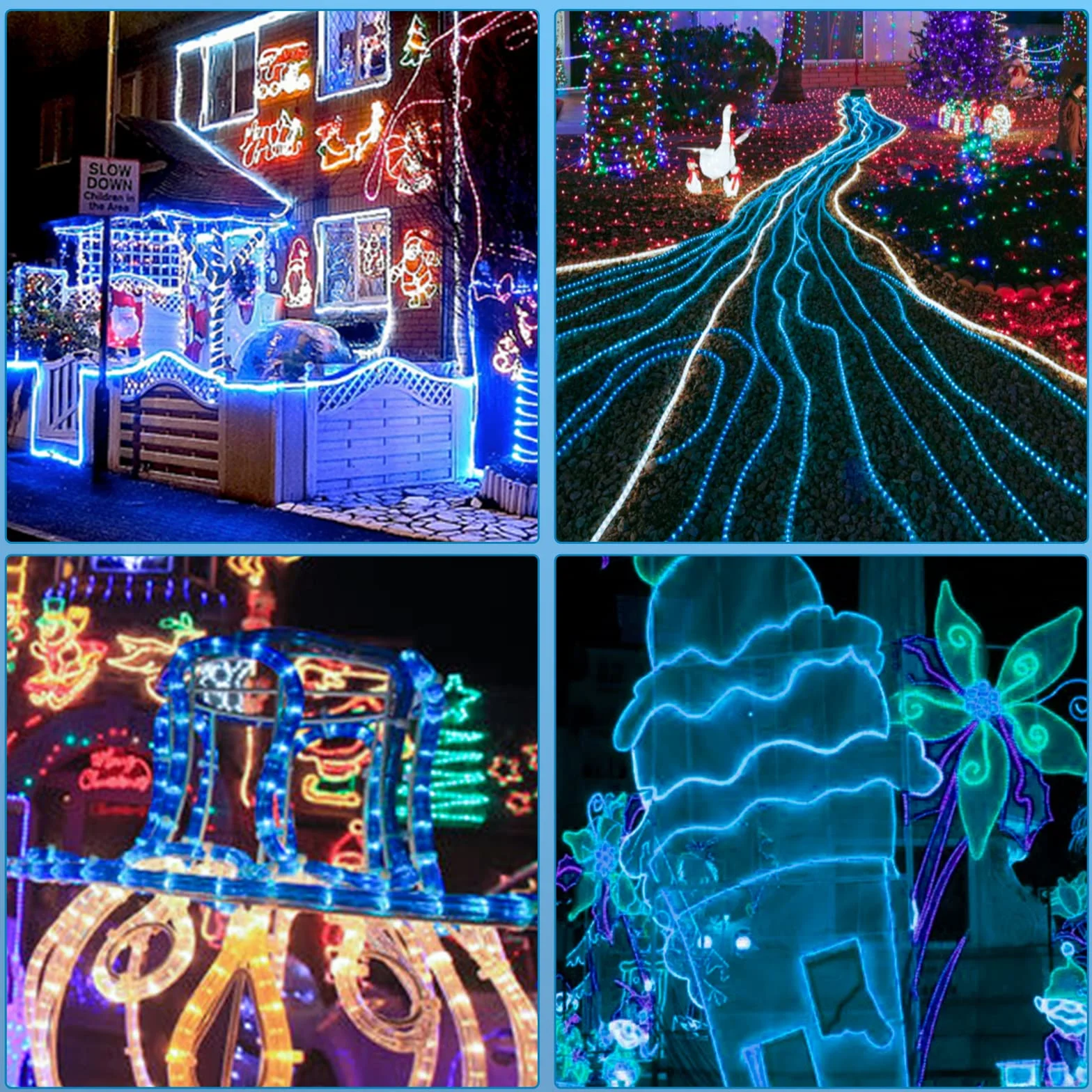Tube lumineux à LED 20M Flexible, Guirlande Lumineuses Extérieur Intérieur 8 Modes, Étanche Jardin Bleu