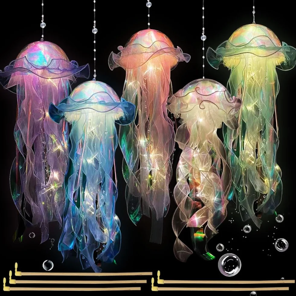 Lot de 5 Lanternes Méduses à Suspendre, Lampe Décoration Fête Cadeaux Enfants Filles