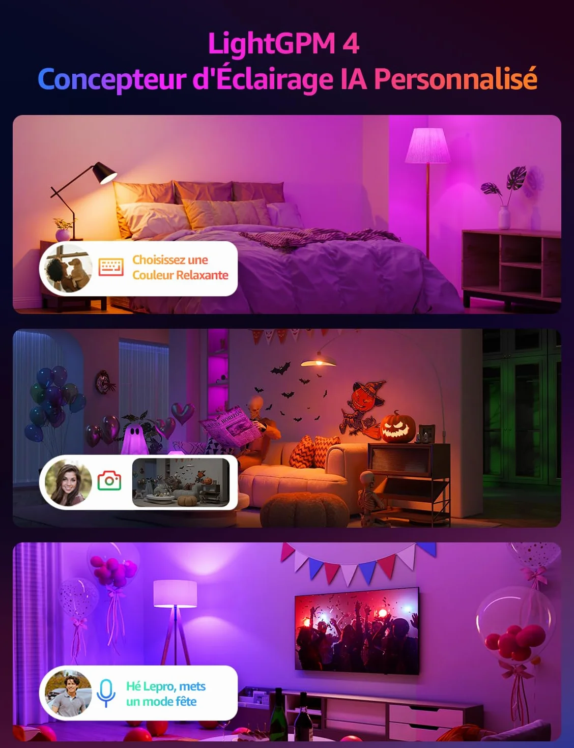 Lepro B1 IA Ampoule Connectée WiFi E27 LED RGB+CCT 2700K-6500K Compatible Alexa/Google Assistant, 2 pcs