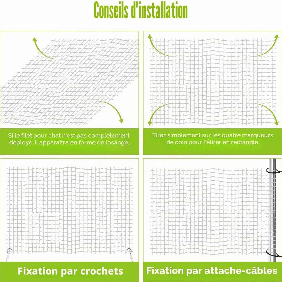 Filet de protection pour chat transparent 6 x 3 m nylon maille 2,5 cm résistant UV intempéries sécurité balcon