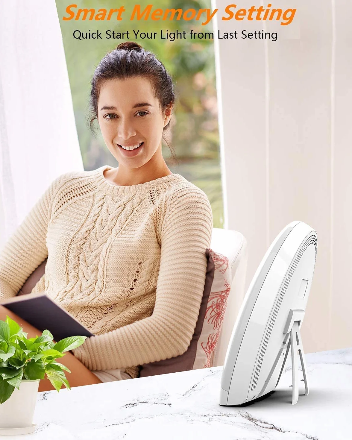Lampe de Luminothérapie 10000 Lux LED sans UV avec Luminosité et Température Réglables, Fonction Mémoire, 4 Minuteries