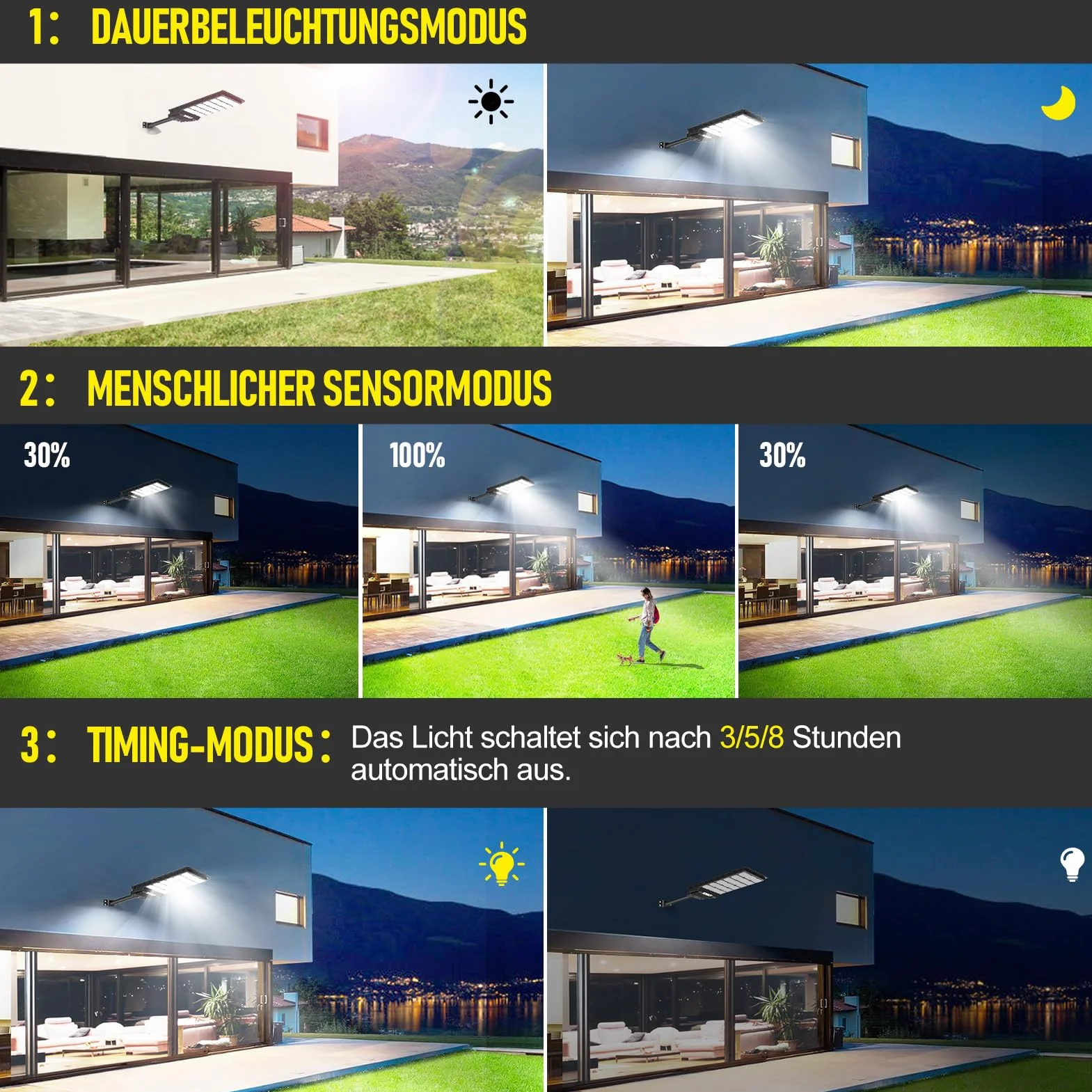 Lot de 2 lampadaires solaires à LED avec télécommande 600 W 6500 K IP65 Étanche