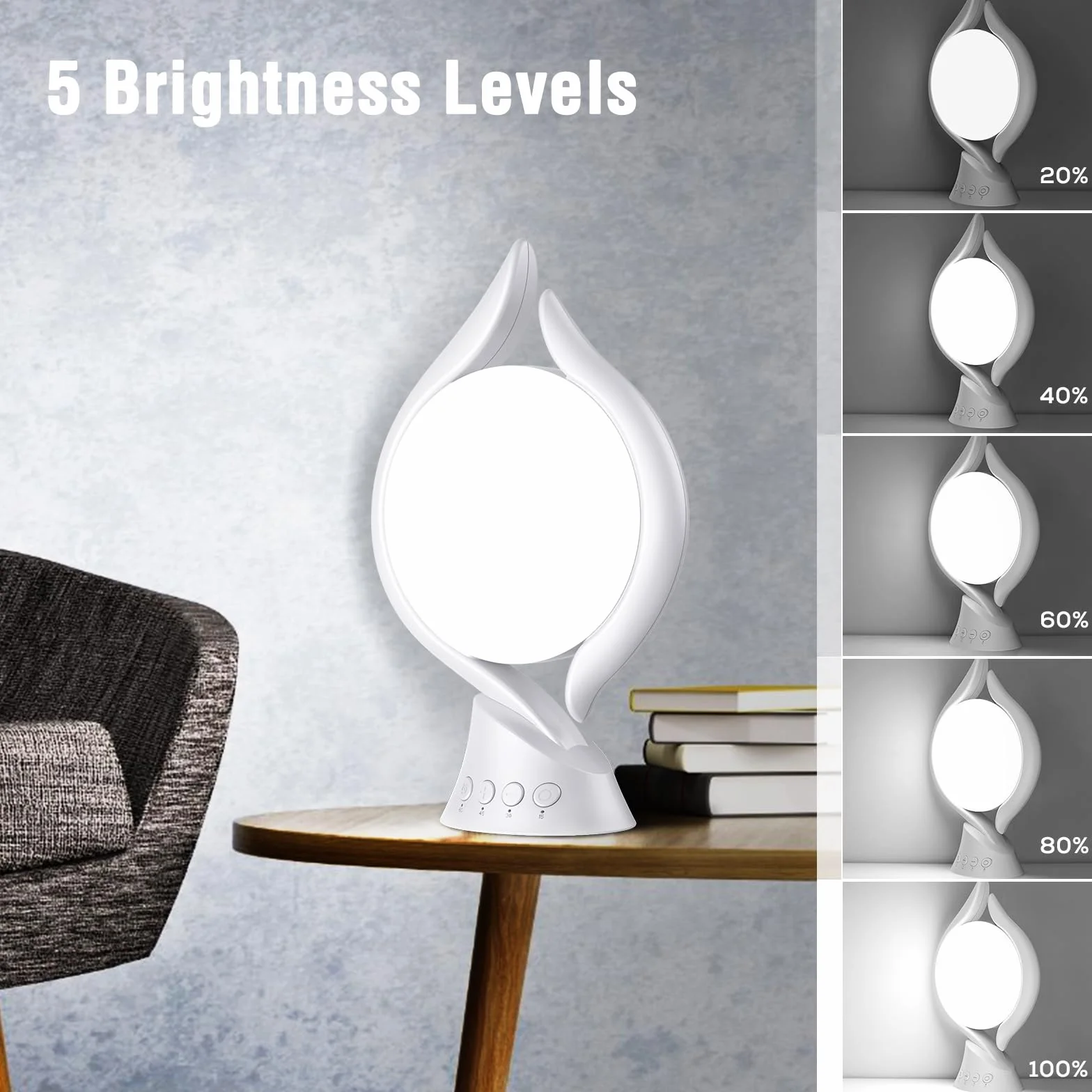 Lampe luminothérapie 10000 Lux 3 couleurs 4 minuteries 5 intensités réglables mémoire sans UV