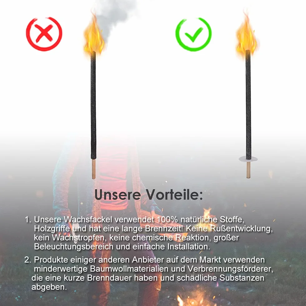 Torches de cire pour l'extérieur 42cm 50 pièces 45 min de combustion