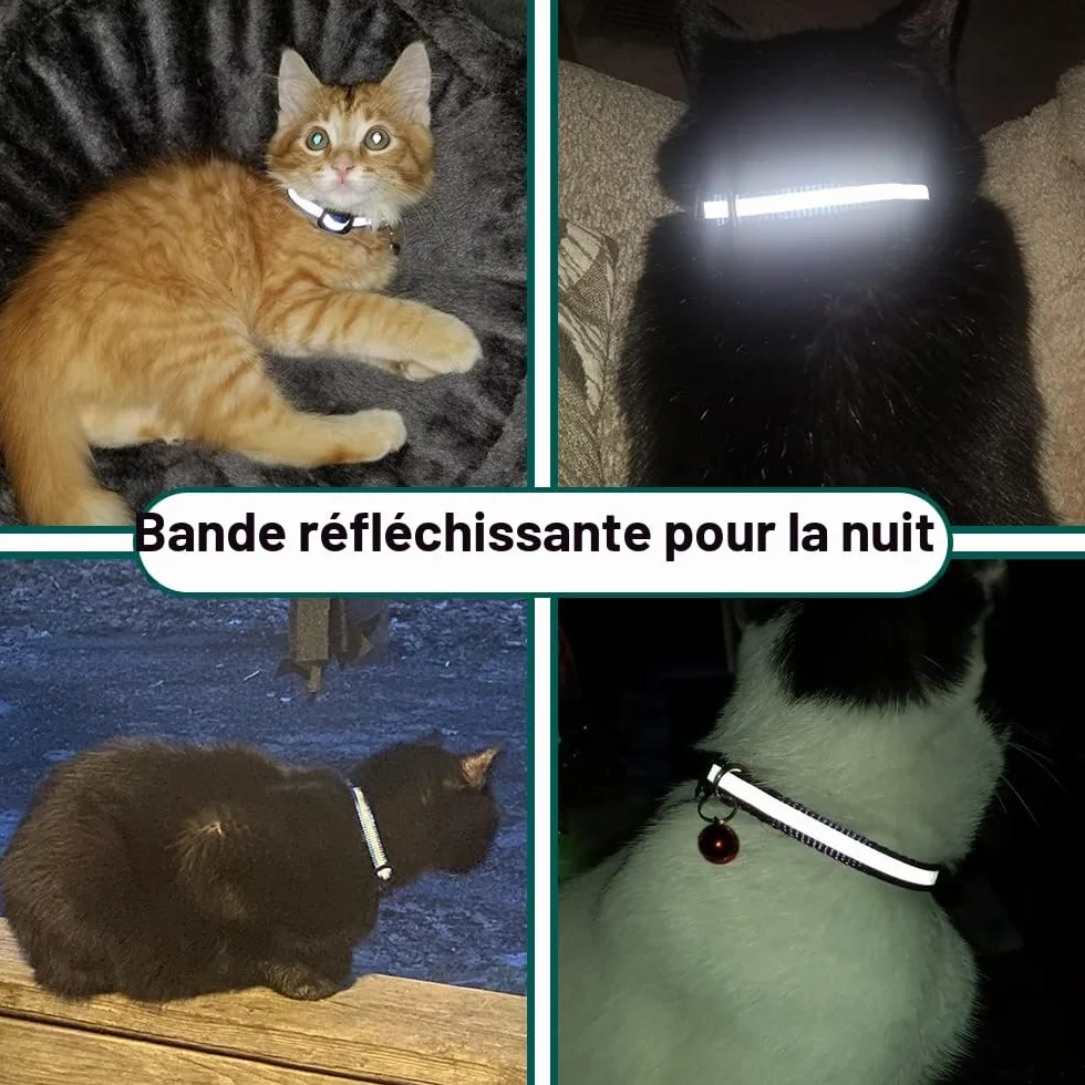Collier Chat Airtag Anti-étranglement avec Protecteur et Cloche, Large 1 cm, Léger, Noir