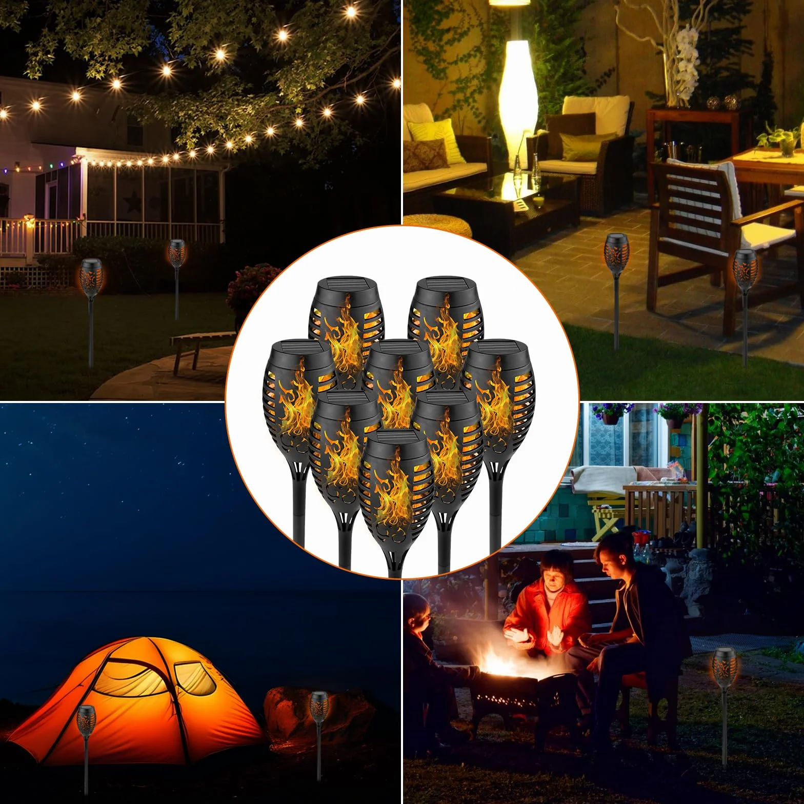 WinGluge Lot de 8 lampes solaires extérieur IP65 12 LED effet flamme réaliste