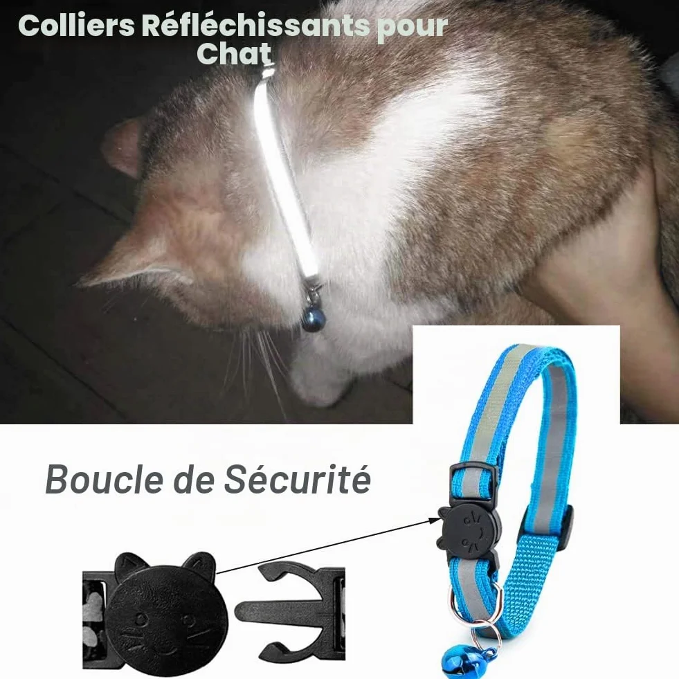 Collier Chat Réfléchissant Anti étranglement avec Cloche Réglable Accessoire Chat
