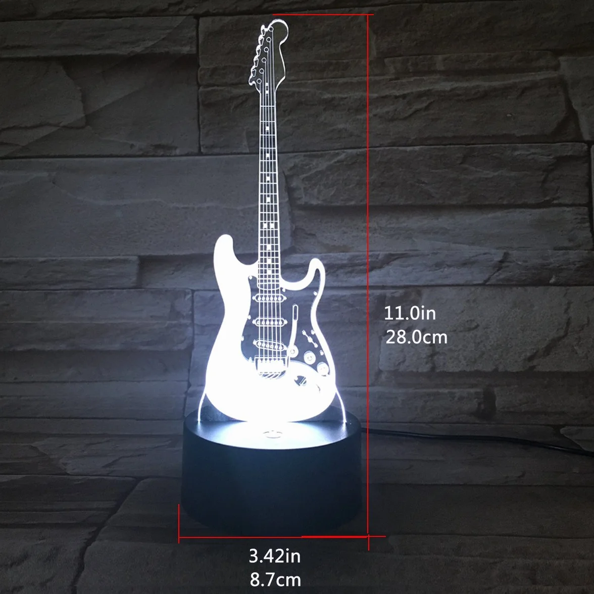 Lampe Illusion Optique LED Veilleuse 7 Couleurs Tactile Guitare avec Câble USB