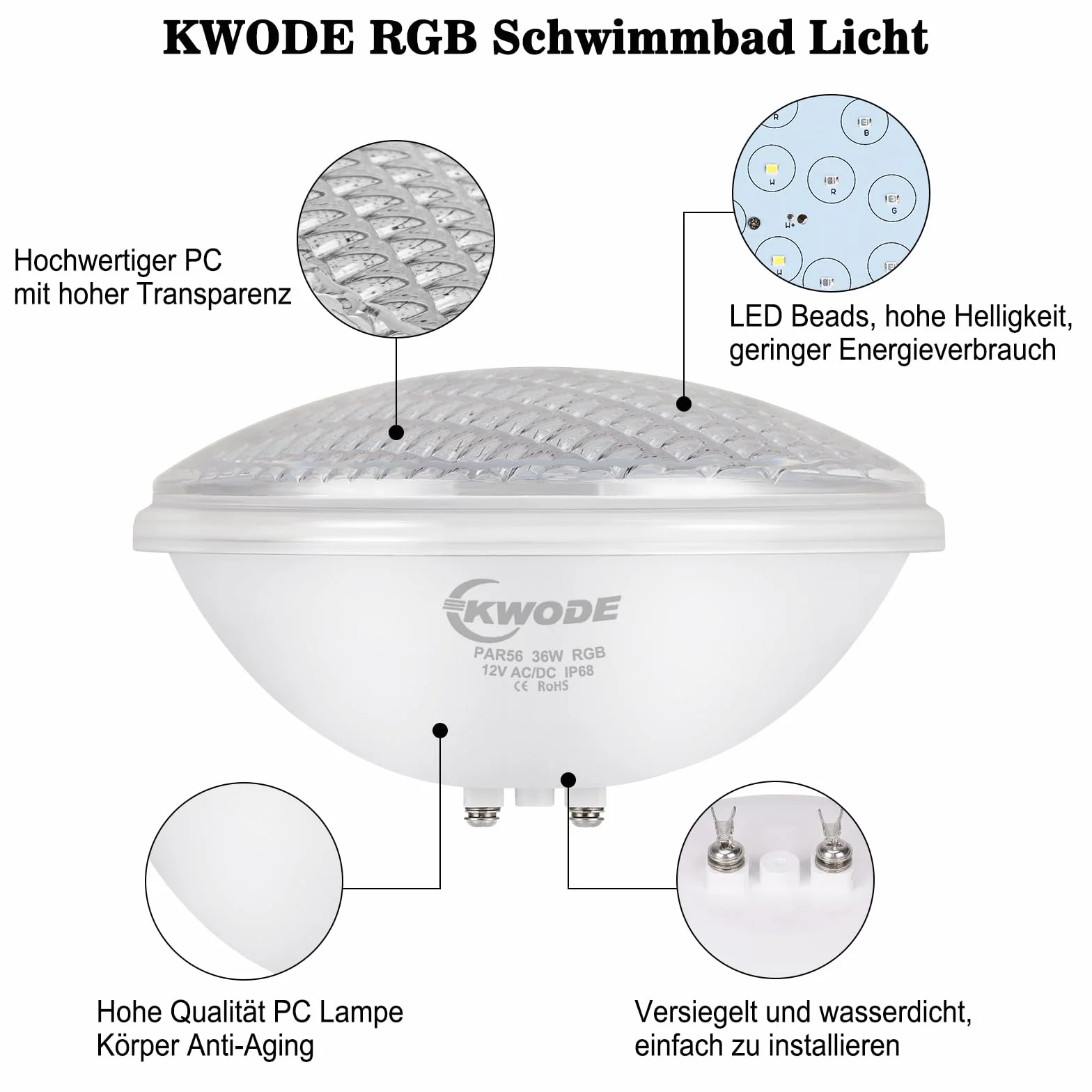 Lumières de Piscine PAR56 36W RGB LED IP68 Étanche Projecteur Sous-Marin avec Télécommande