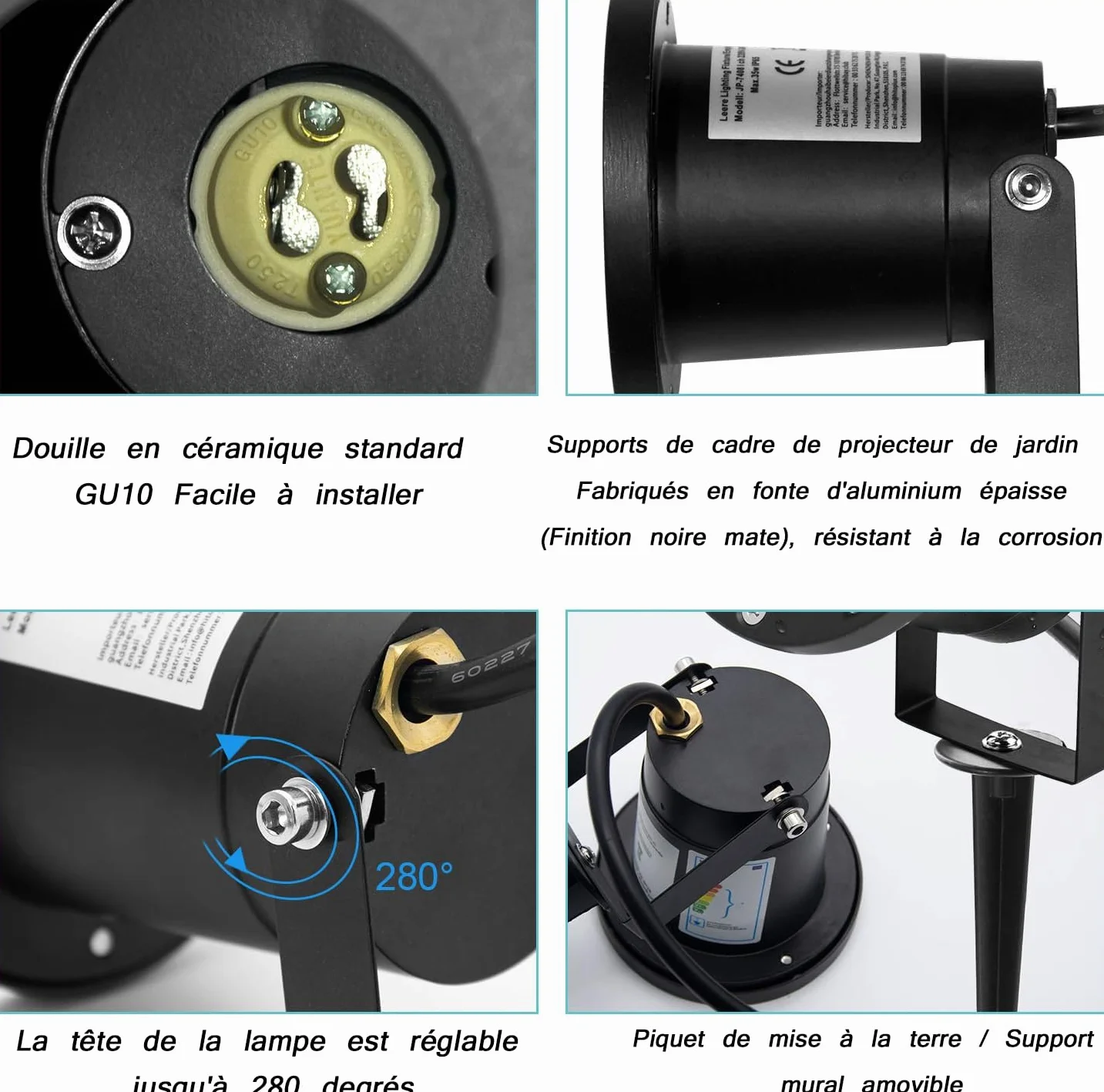 Lampe Extérieur LED GU10 5W 230V IP65 Étanche 4x Spot Jardin Blanc Chaud