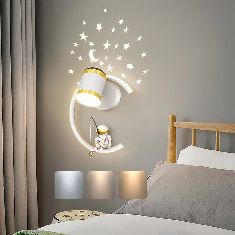 Lampe Murale LED 12W Dimmable Moderne Applique Murale Astronaute Lumière Chambre Enfant Garçon Fille Salon Veilleuse