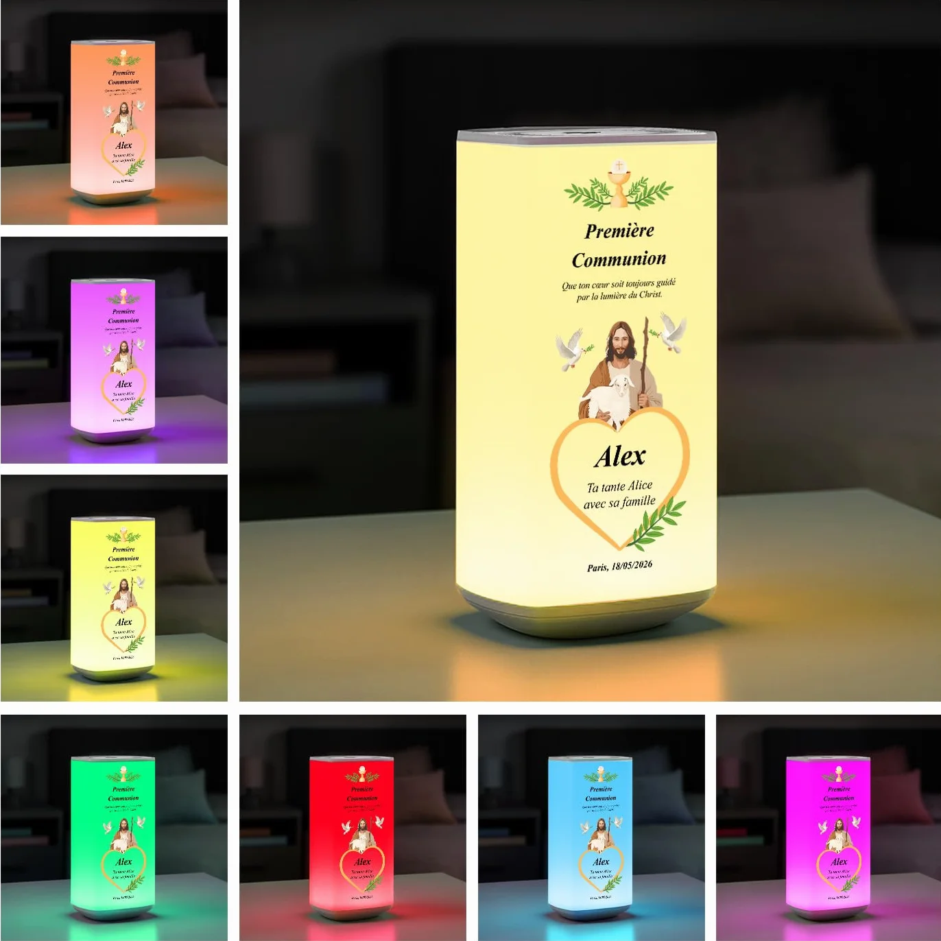 Maverton Veilleuse Bébé Personnalisée Lampe de Chevet Enfant LED Rechargeable USB avec Impression Multicolore Cadeau