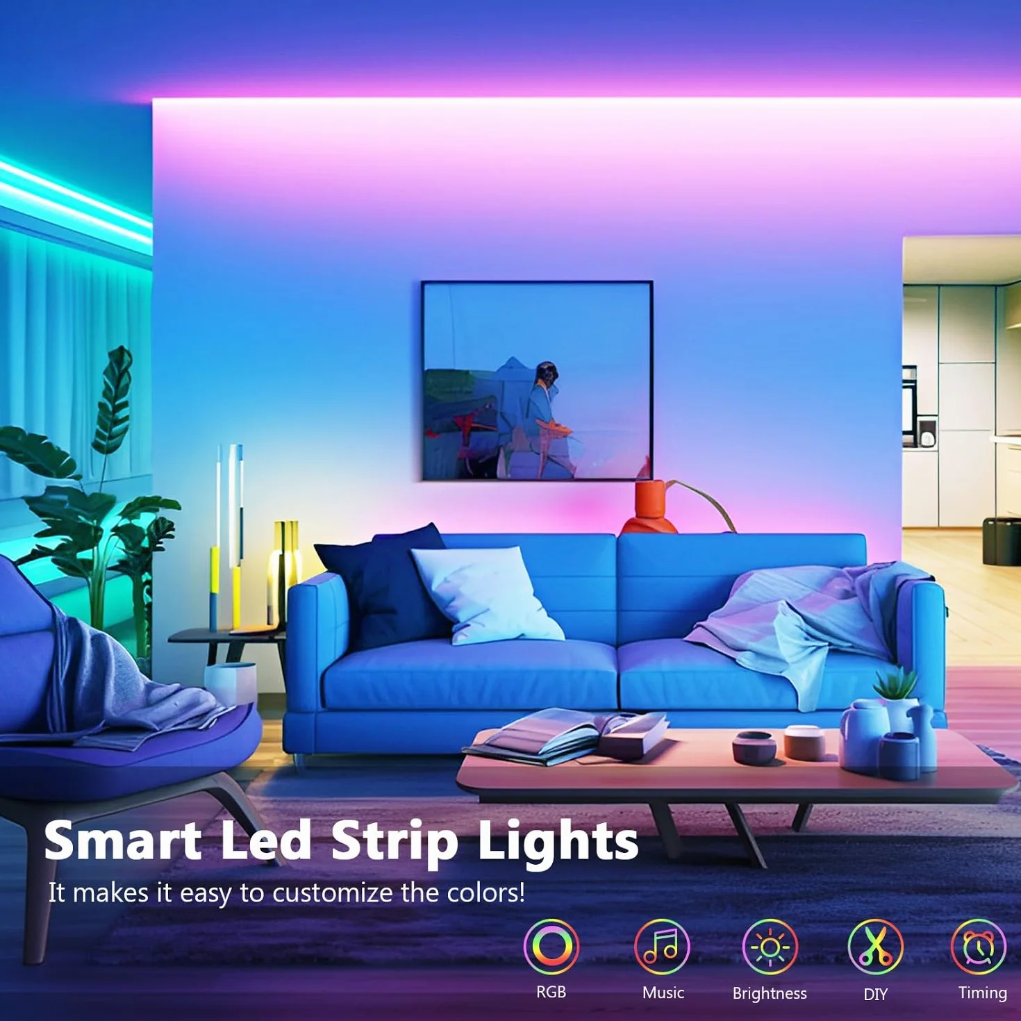 Goffii Bande LED RGB avec Bluetooth et Télécommande 44 Touches, Synchronisation Musicale, Décoration Pièce Jeux (15 mètres)