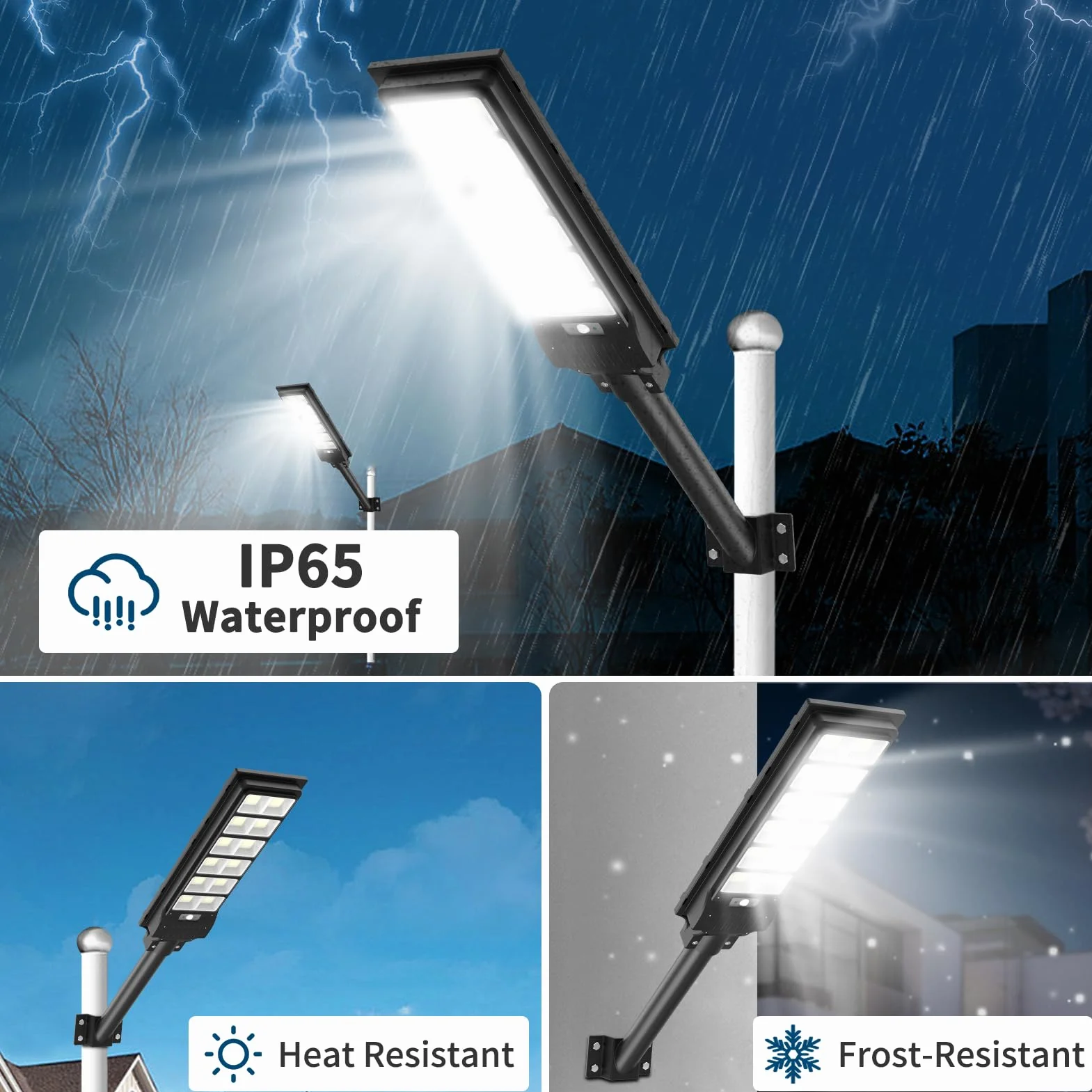 Lampadaire Solaire Exterieur 600W 1080 LEDs IP66 avec Télécommande Détecteur de Mouvement Viugreum