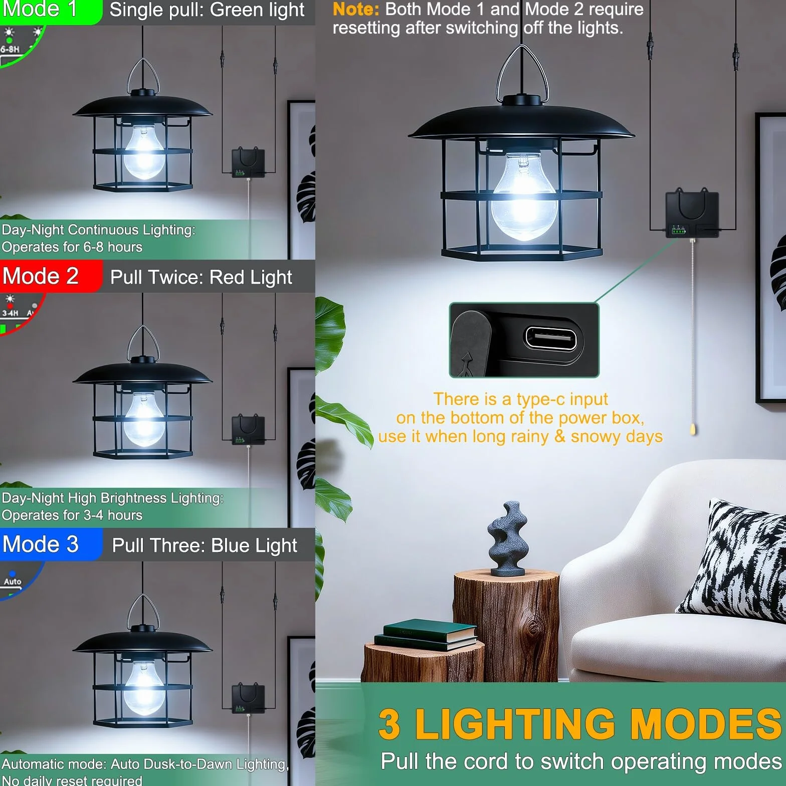 Lampe Solaire Extérieur 3000LM IP65 Lampe Suspendue Étanche pour Jardin Terrasse Balcon