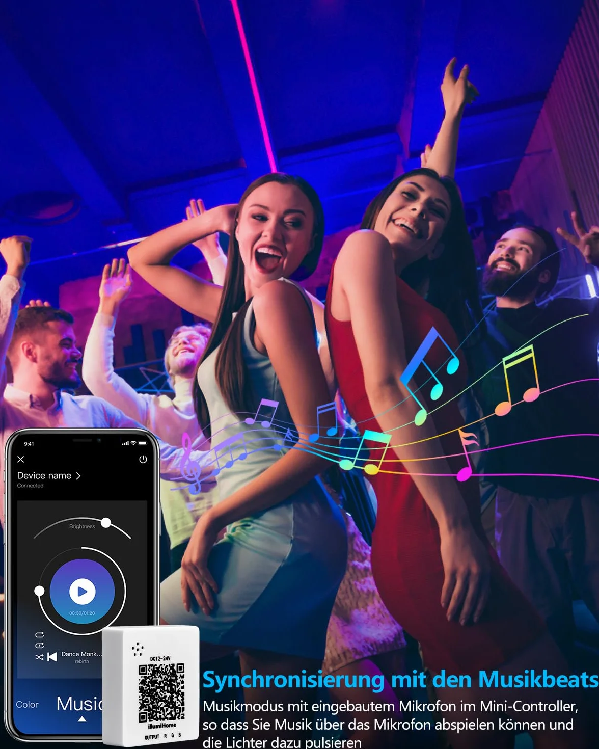 Ruban LED 15M RGB Bluetooth APP Télécommande Lumière Décorative Guirlande Lumineuse Dimmable Musicale Maison Salon Cuisine