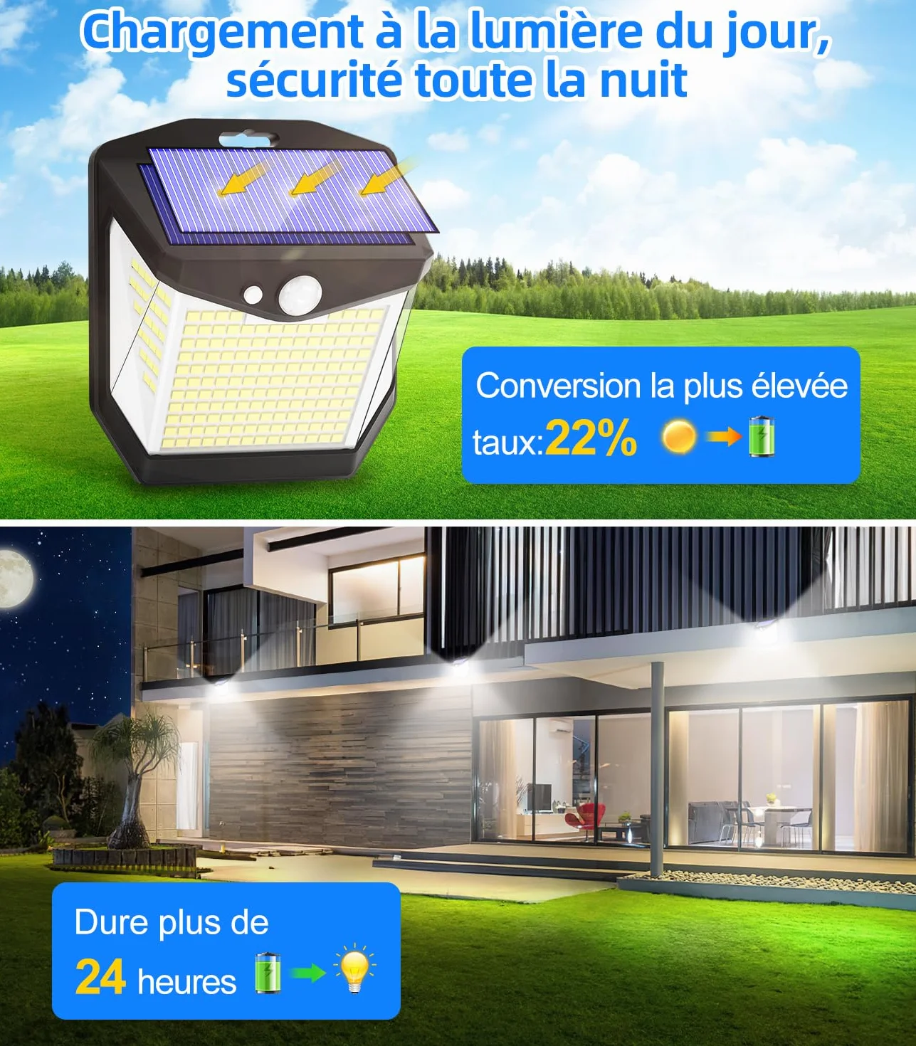 Vanranger Lampe Solaire Exterieur Détecteur Mouvement 248 LED IP65 Etanche 270° Sécurité sans Fil Lot de 4
