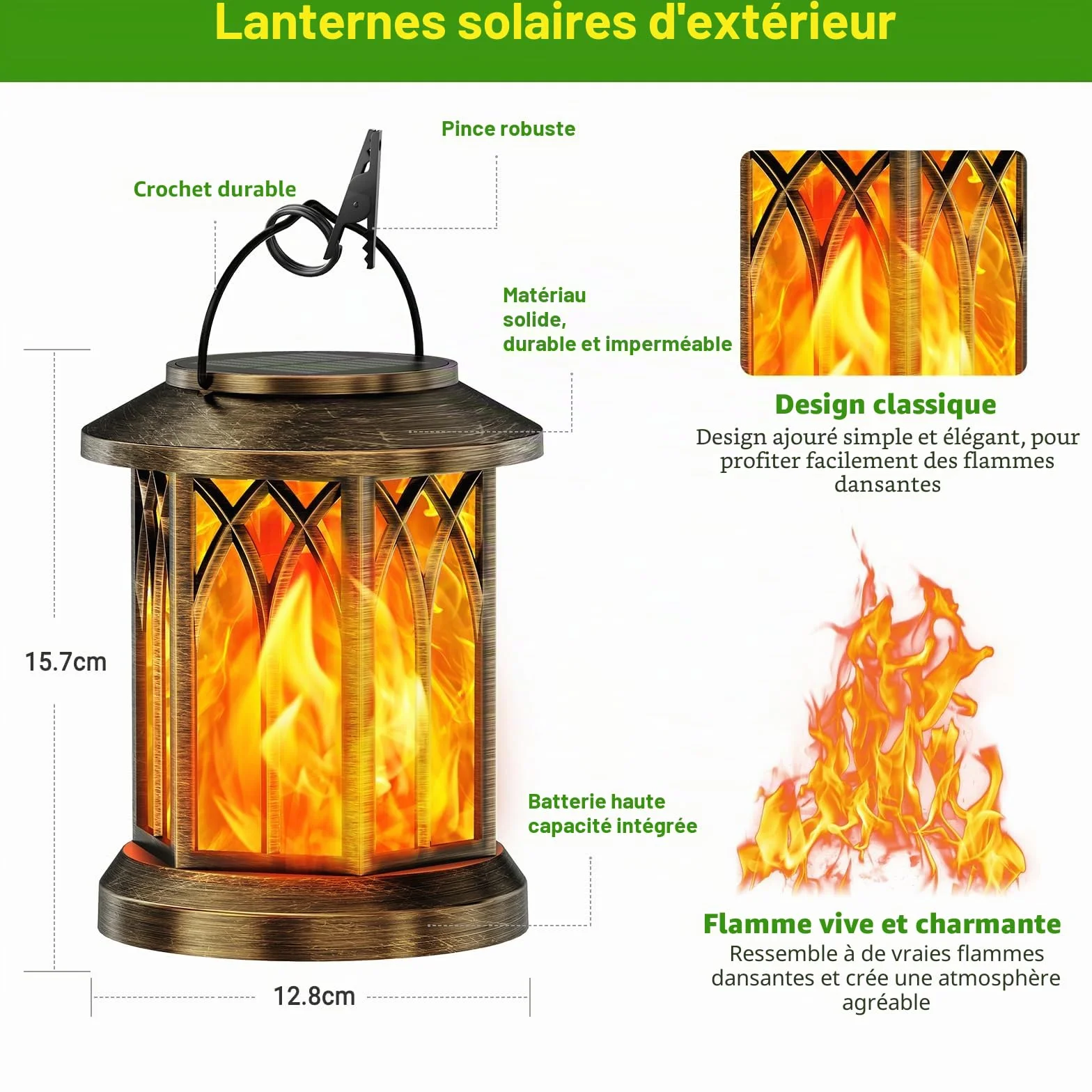 GEARLITE Lanterne Solaire Exterieur Jardin 2 Pièces IP65 Étanche LED avec Clips