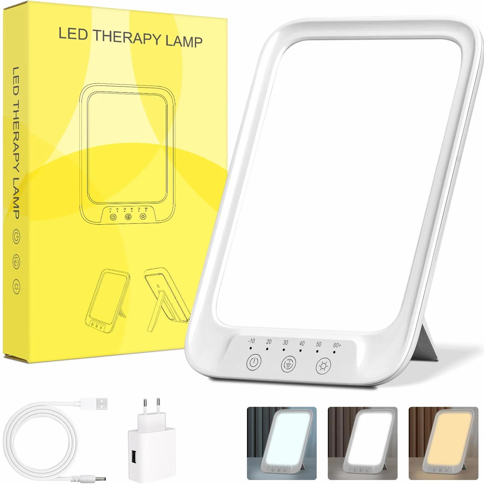Lampe de luminothérapie 25000 Lux, 3 températures de couleur, 10 niveaux de luminosité, 6 minuterie, Fonction de Mémoire