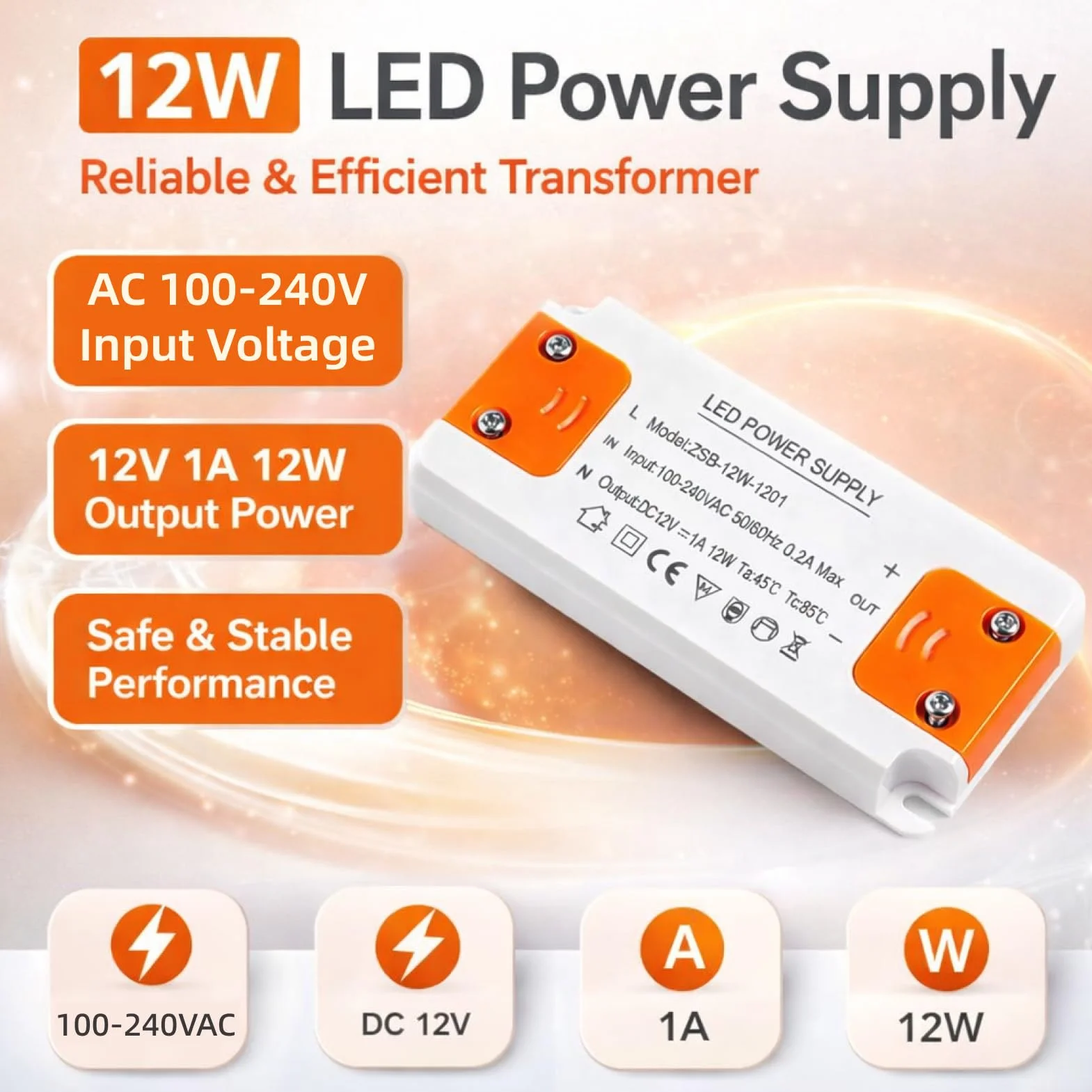 Transformateur LED 12V 12W 1A 220V à 12V DC Tension Constante pour Lampes LED, Projecteurs, Ruban, G4, GU5.3, MR11, MR16