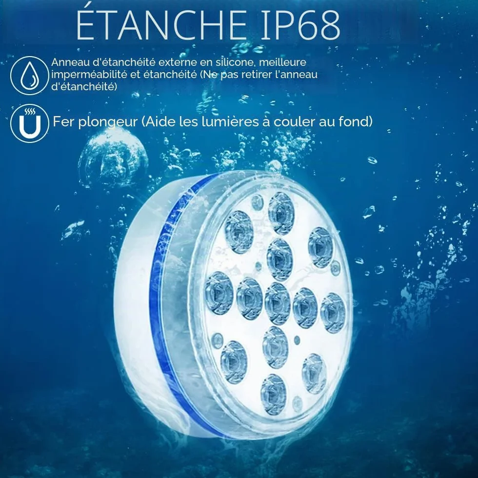 Lumière LED Submersible IP68 avec Télécommande RF pour Piscine, Spa, Jardin (2 Pièces)