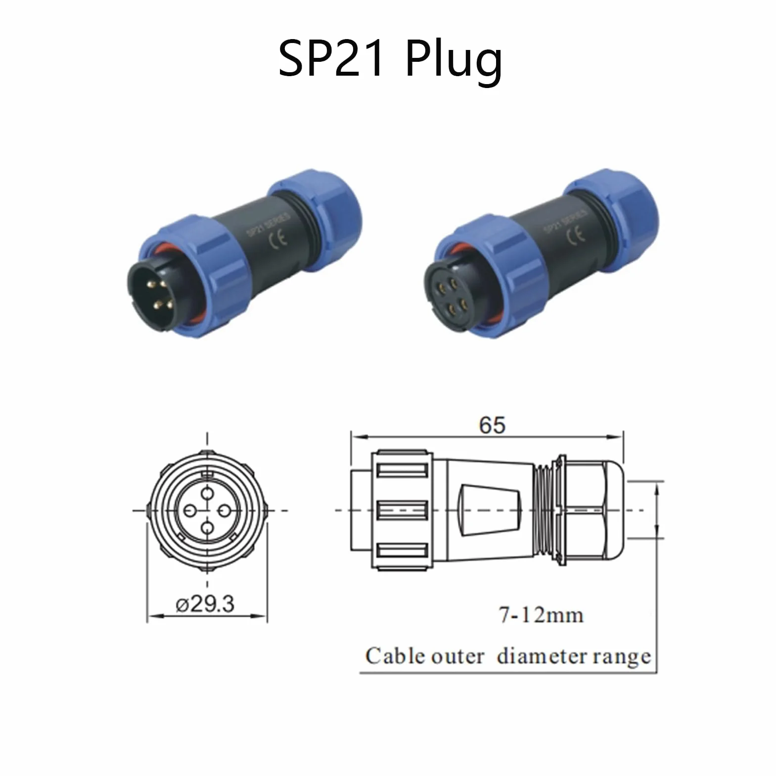 SP21 Connecteur Aviation 3 broches IP68 sans soudure étanche 500V 30A pour lampes extérieur