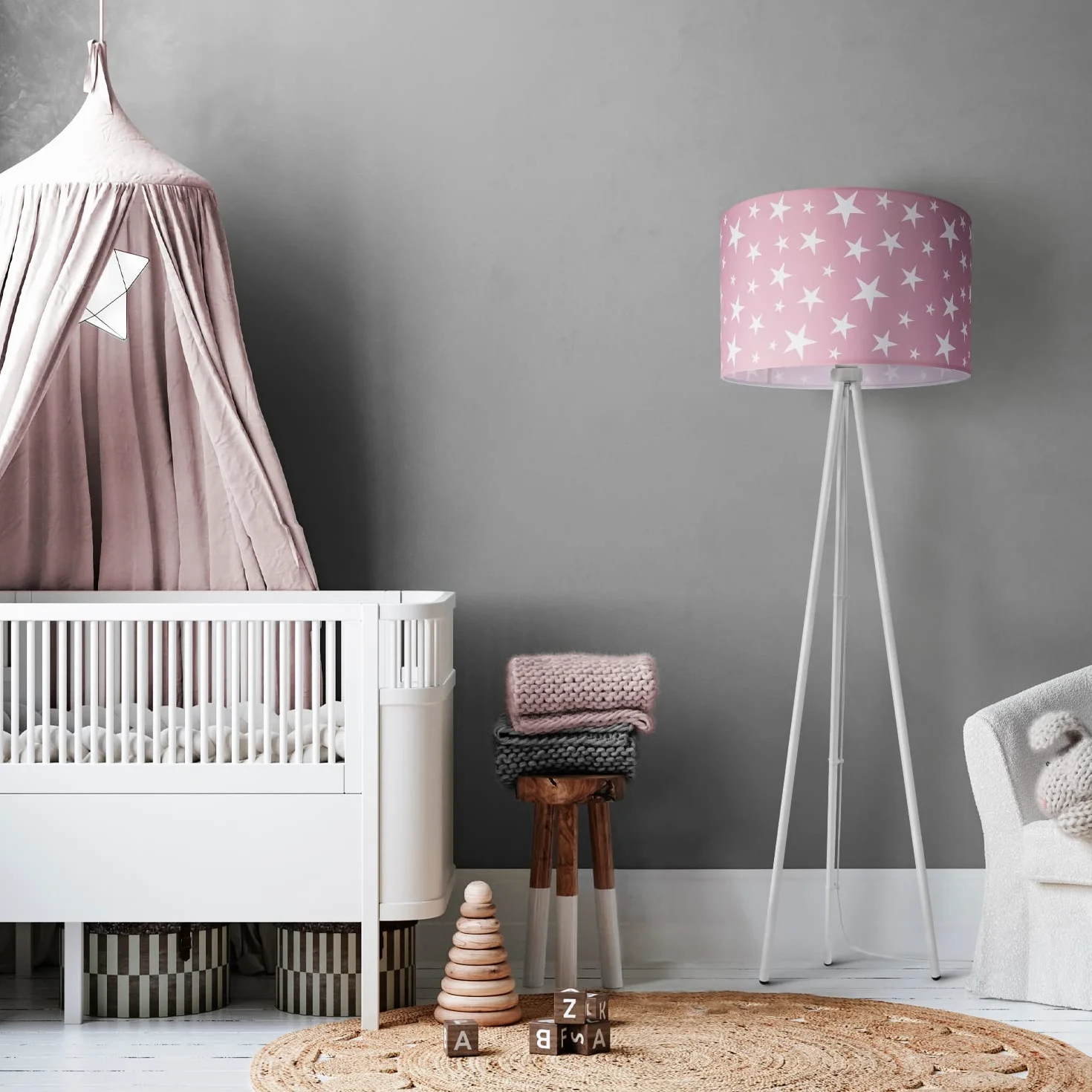 Paco Home Lampadaire Trépied Abat-Jour Tissu Rond Étoiles Lune E27