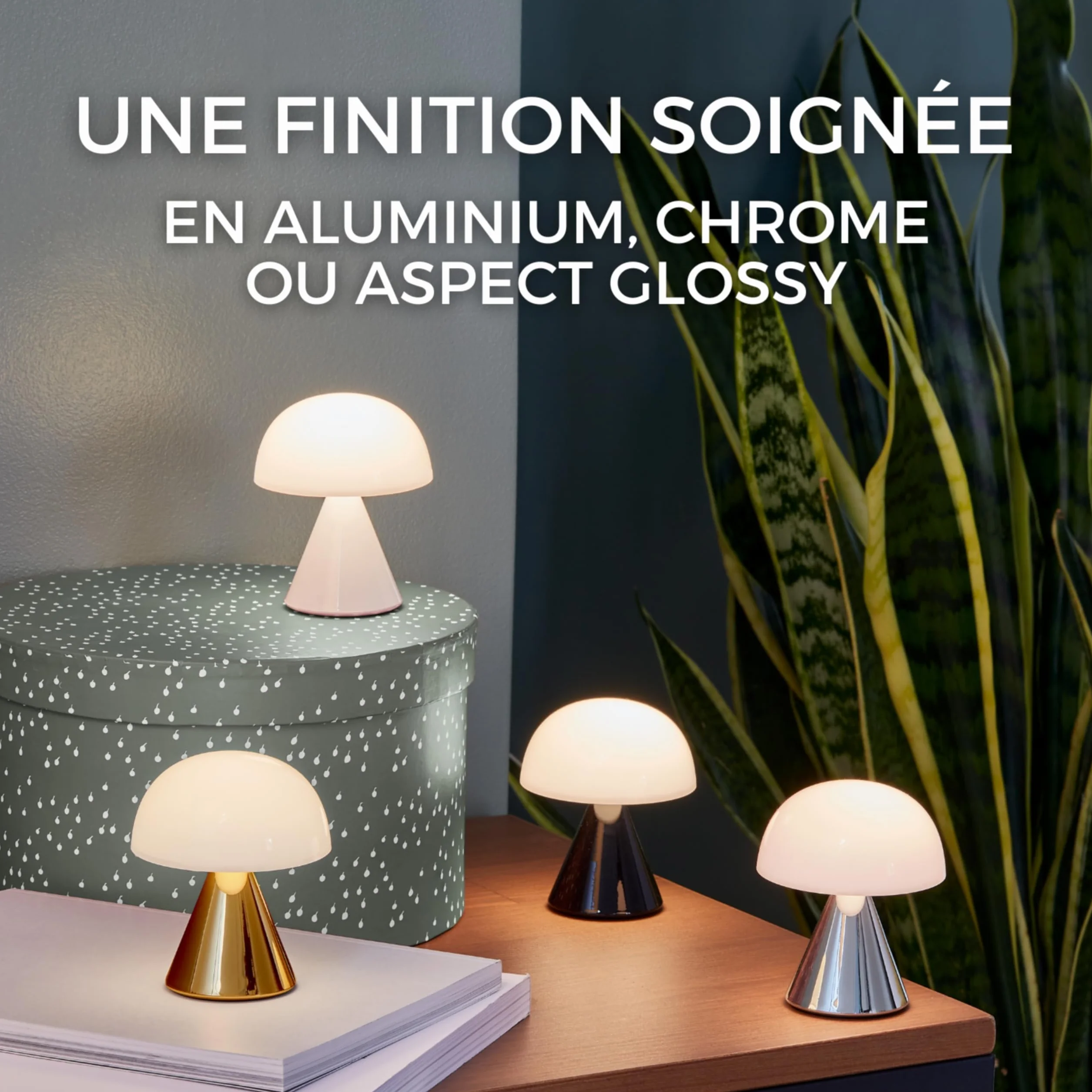 Lexon MINA Mini Lampe Champignon sans fil rechargeable LED à poser variateur intensité 12h autonomie Bleu Clair