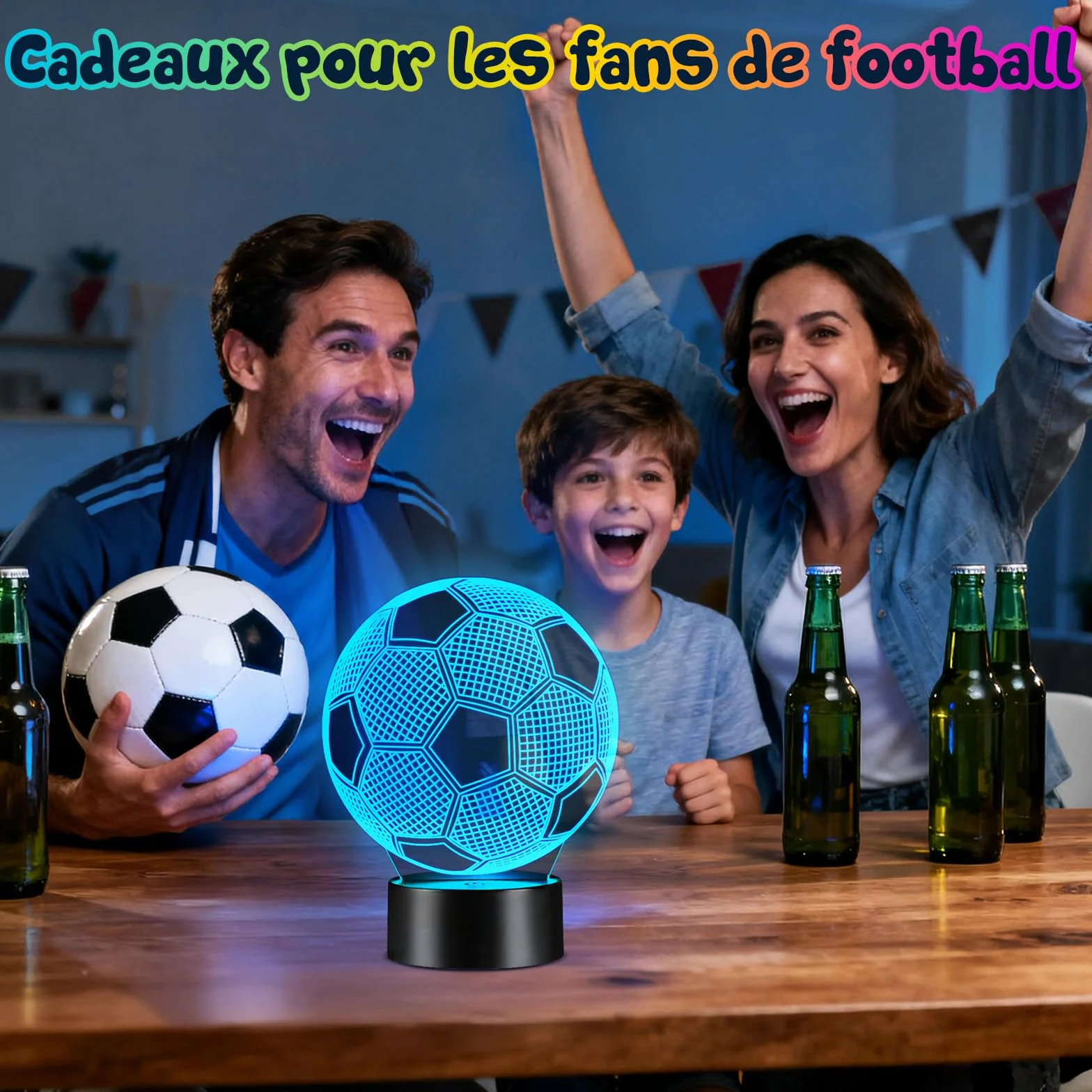 Linkax Veilleuse Enfant Foot Football 3D Illusion Lampe de Chevet LED 16 Couleurs Télécommande Cadeau Garçon 7-12 Ans