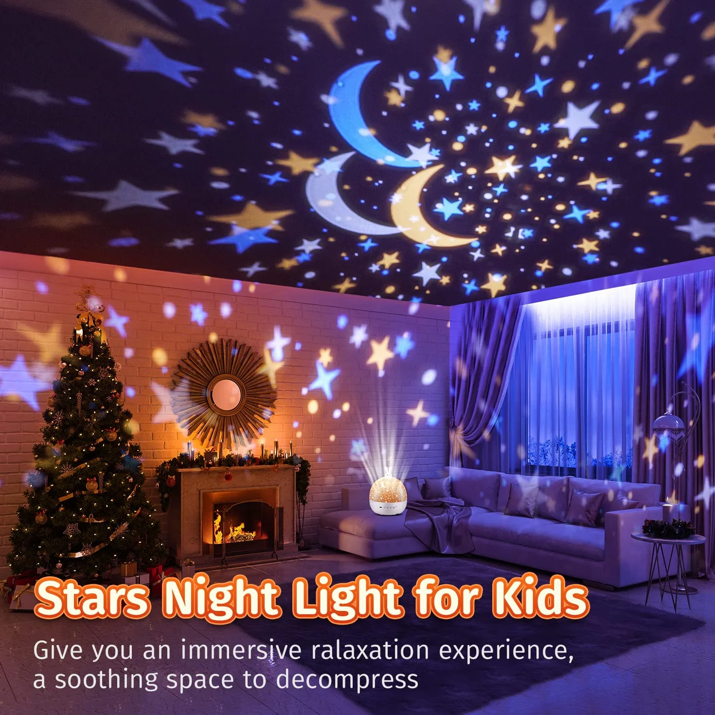 Veilleuse Bébé Projecteur Ciel Étoilé Bluetooth Musicale 360° Rotation Télécommandé