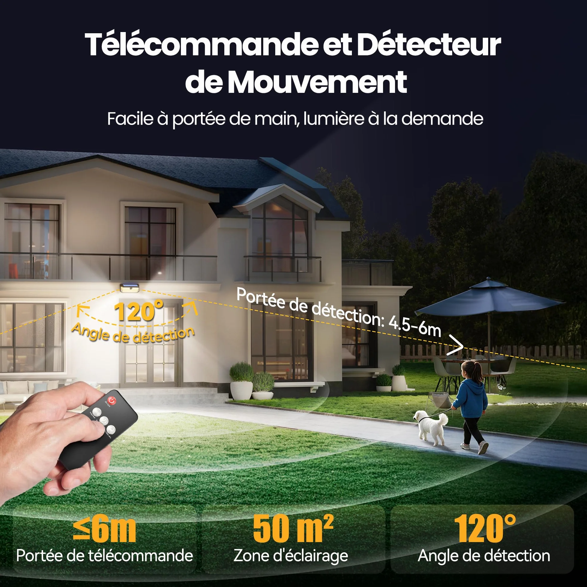 TECKNET Lampe Solaire Extérieur 546 LED 300° IP66 Détecteur de Mouvement Jardin Garage Terrasse