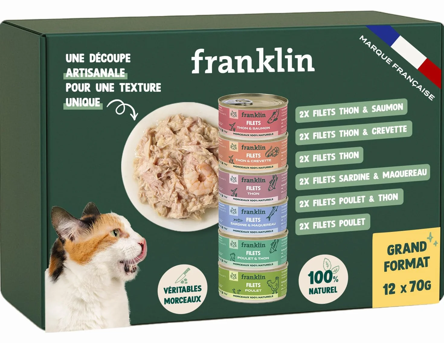 FRANKLIN Nourriture Humide pour Chat Filets en Sauce 100% Naturel sans Additifs Riche en Protéines Faible en Calories Pack 12 x 70 g