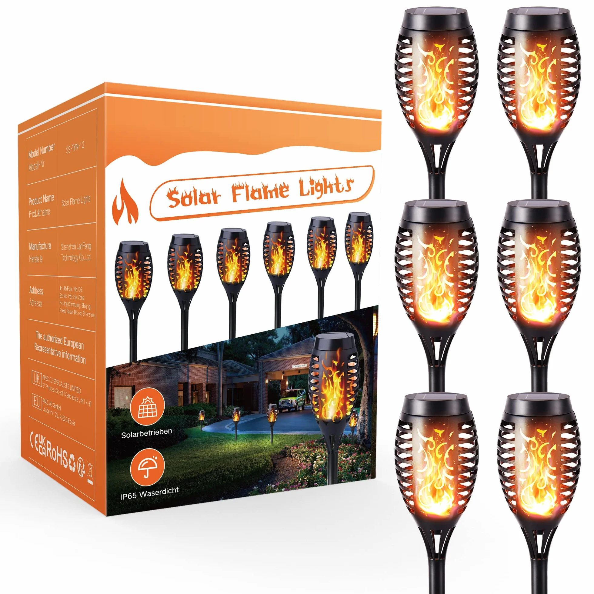 Geemoo Lumières Flamme Solaire Exterieure 6 Pack Etanche Lampe Torche Solaire