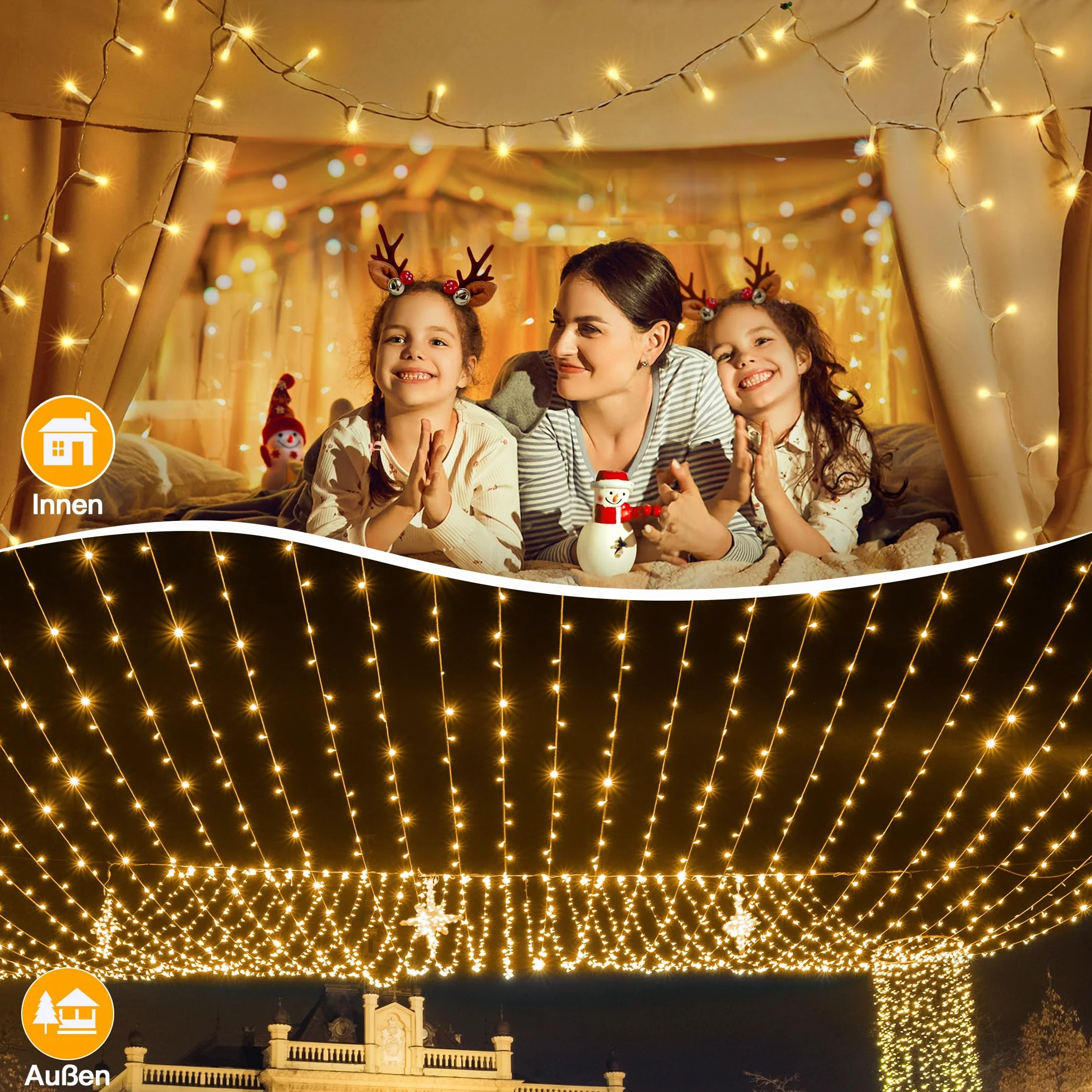 Ollny Guirlande Lumineuse 80m 800 LED IP44 Étanche avec Télécommande 8 Modes 3 Minuteries Blanc Chaud