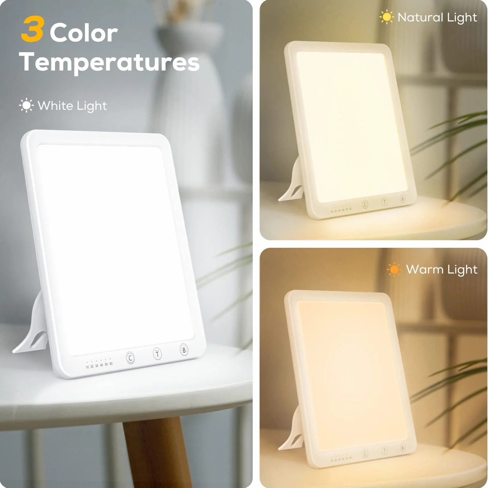 Lampe de Luminothérapie 10000 Lux, Lumière de Simulation du Jour, Support Réglable 180°, 6 Minuteurs, 5 Luminosités, 3 Températures, Spectre Complet sans UV