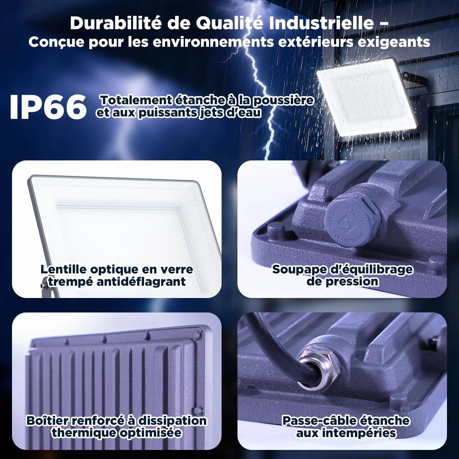 Projecteurs LED 120 W 14400 lm IP66 6500 K Lot de 2