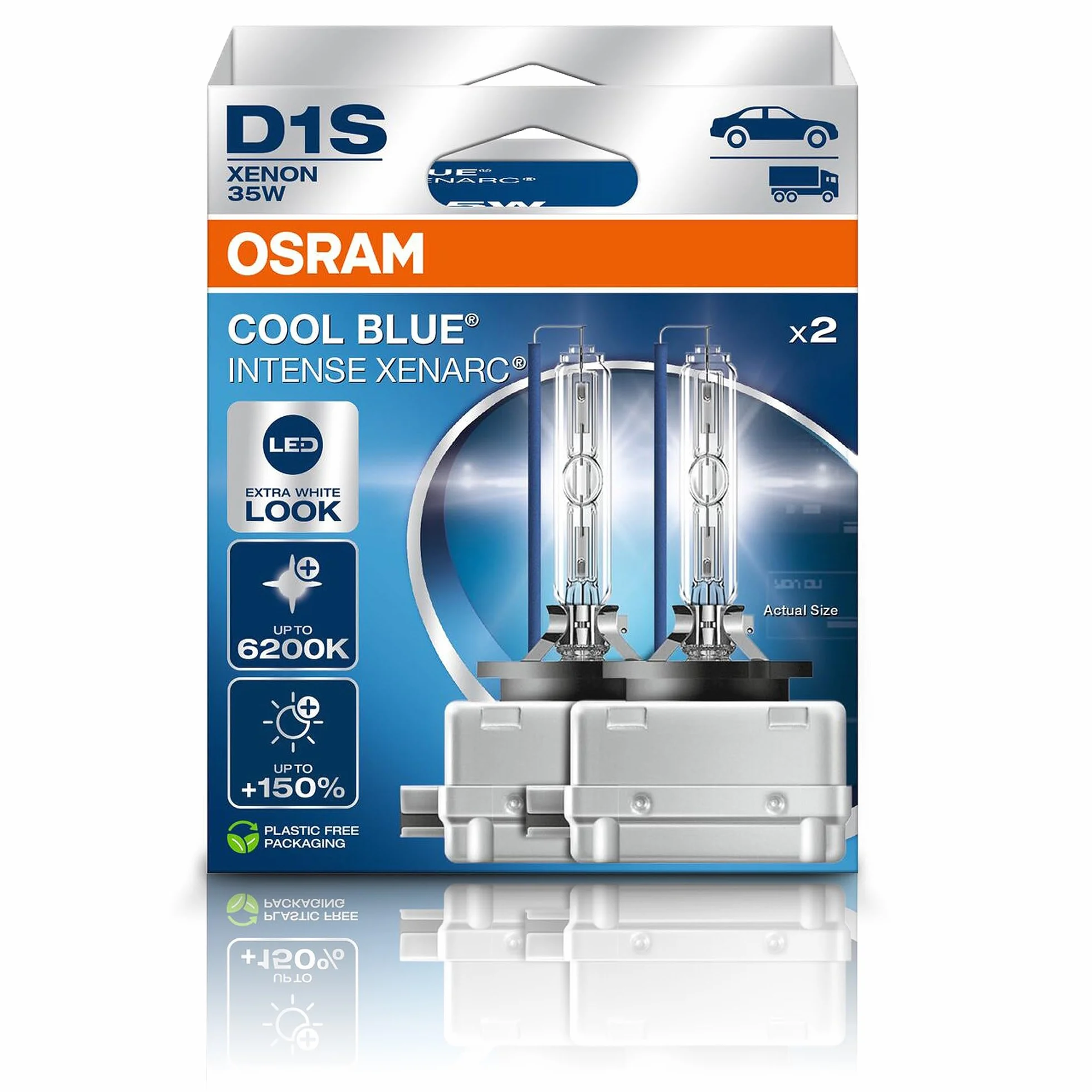 Osram XENARC® COOL BLUE® INTENSE D1S +150% luminosité 6200K lampe phare xénon look LED boîte pliante (2 lampes)