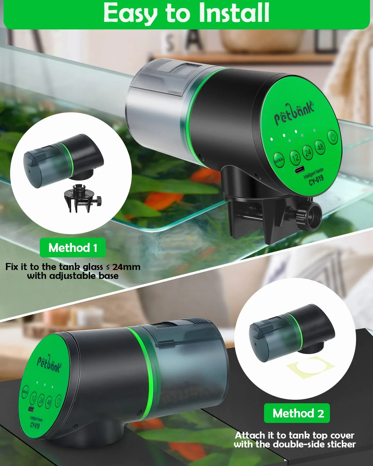 Aquarium Distributeur Automatique Poisson Nourrisseur Rechargeable Minuterie USB 200ml Vert