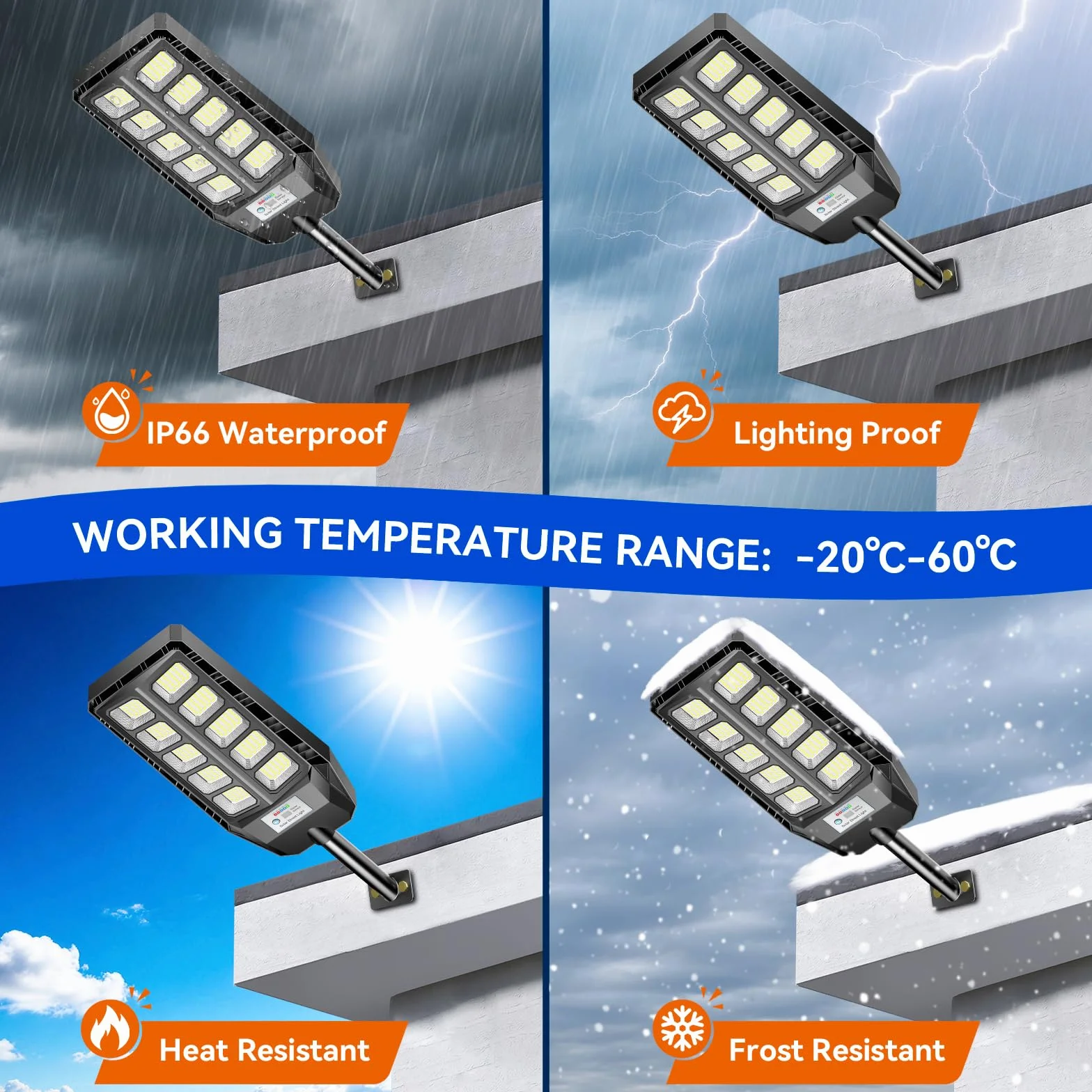 Lampadaire solaire d'extérieur IP66 avec télécommande et détecteur de mouvement