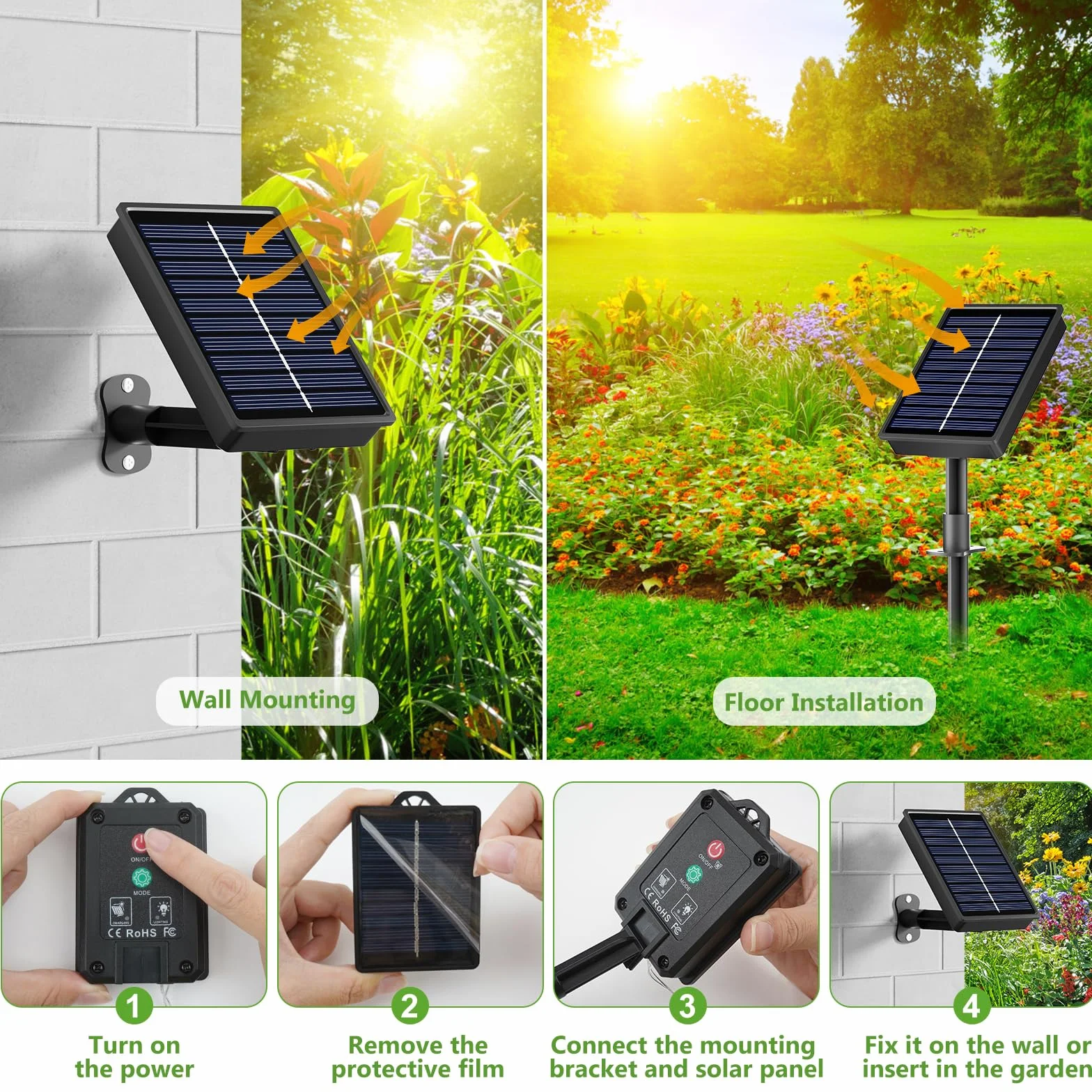 Guirlandes solaires d'extérieur IP65 8 modes 16+2m 160 LED Blanc chaud Lot de 2