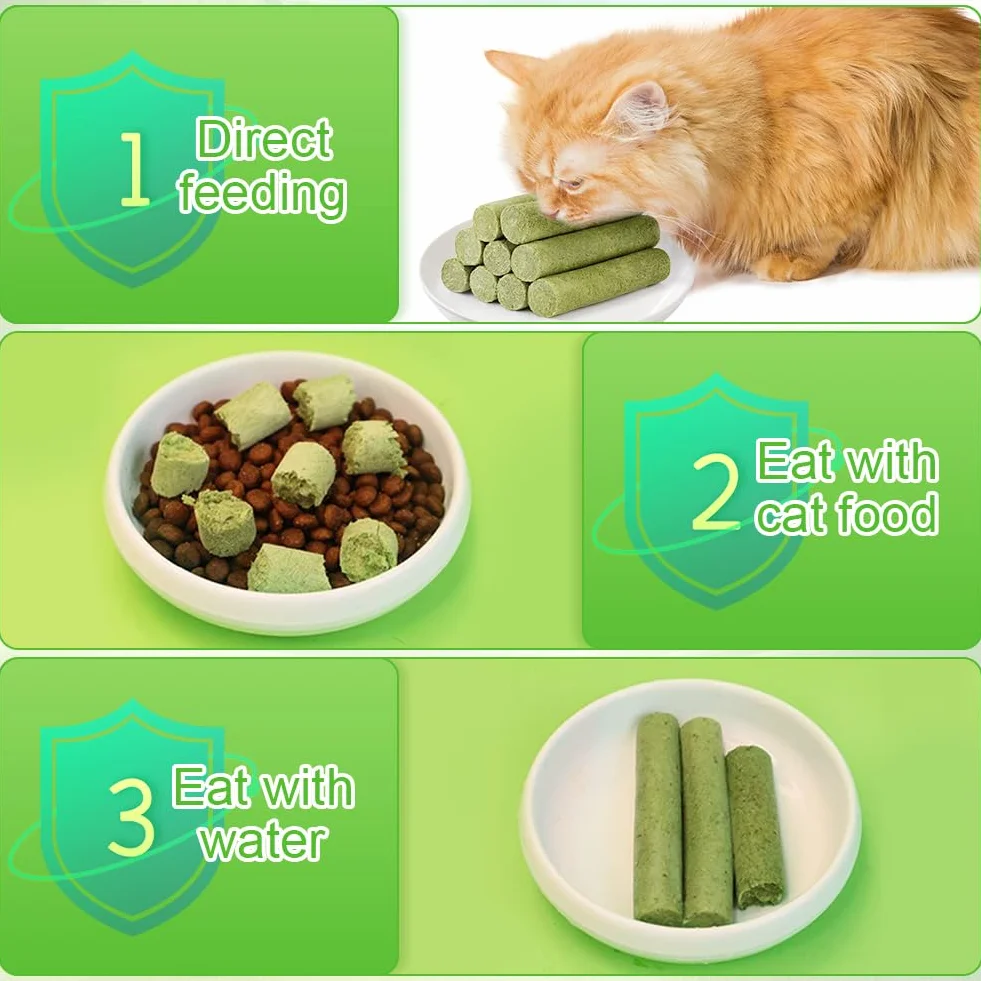 Bâton d'herbe à Chat 24pcs Bandes Lyophilisé Comestible Nettoyage des Dents Élimination Boules de Poils