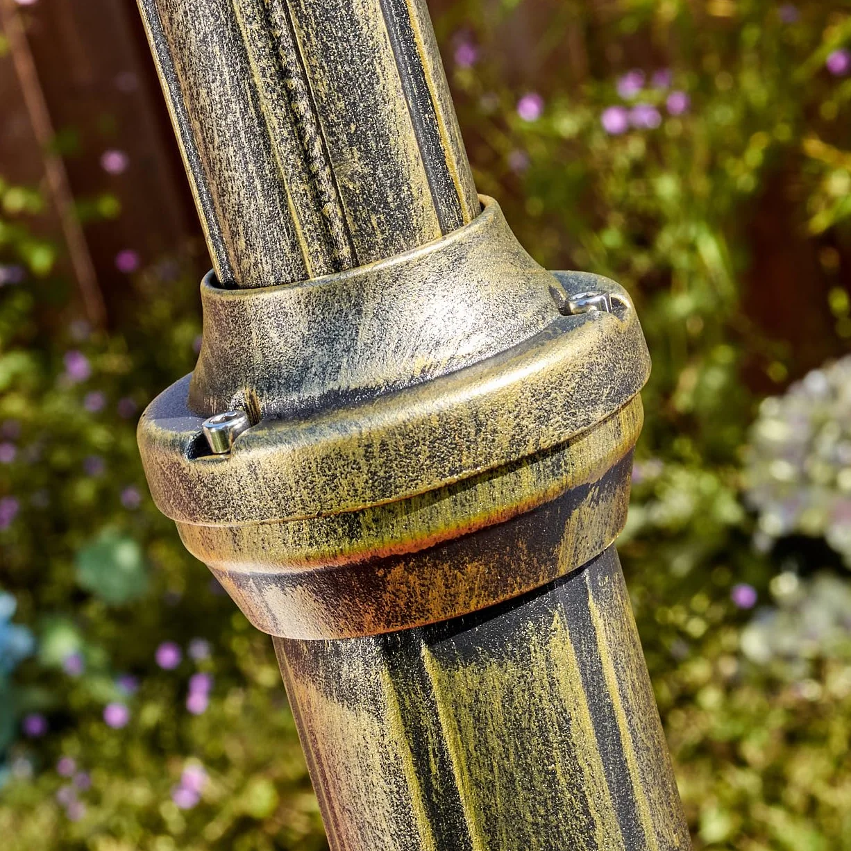 Lampadaire Loria métal verre doré marron verre dépoli antique vintage jardin terrasse 200 cm 3x E27 IP44