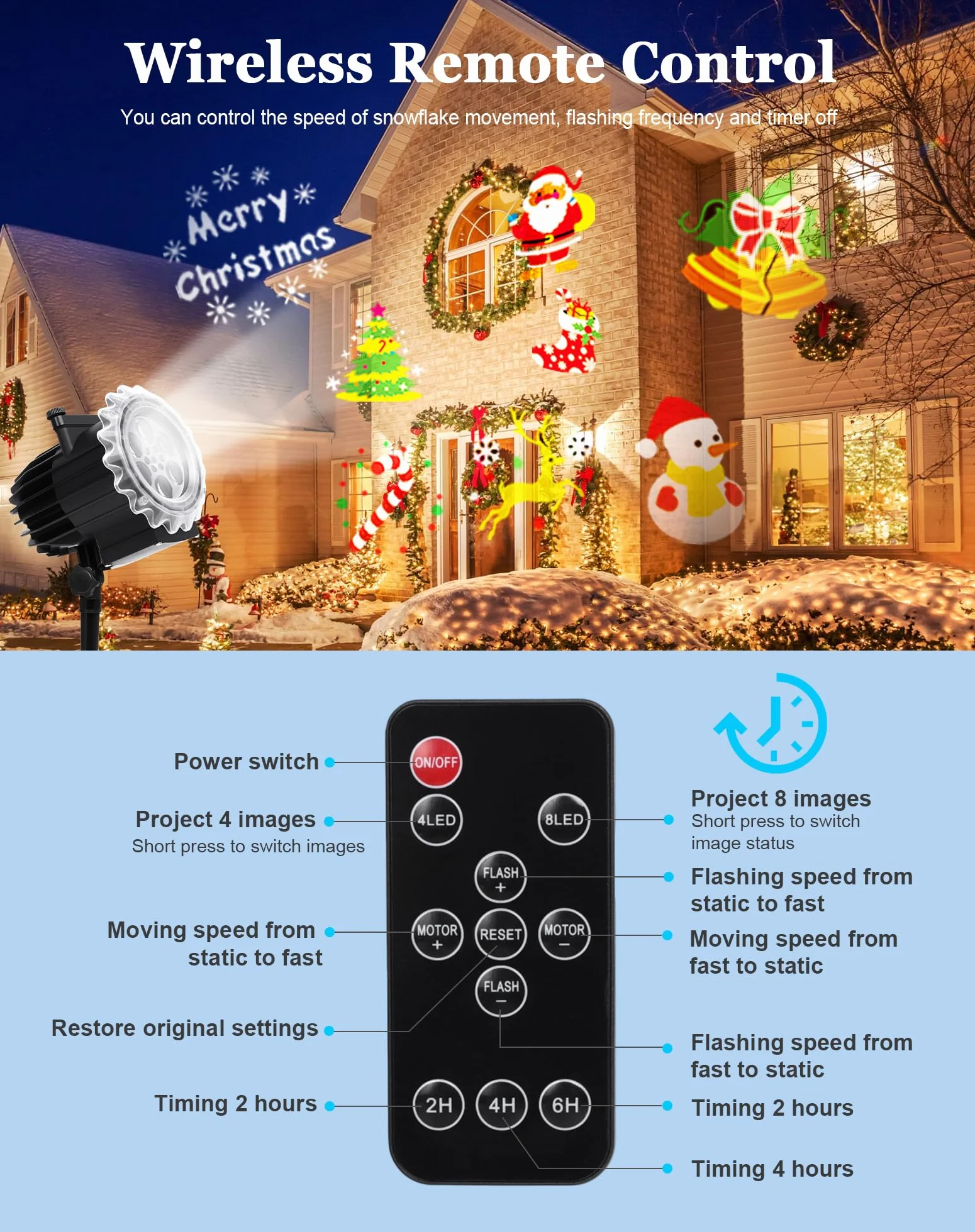 Projecteur Noël Extérieur LED 12 Films 96 Motifs Étanche IP44 avec Télécommande