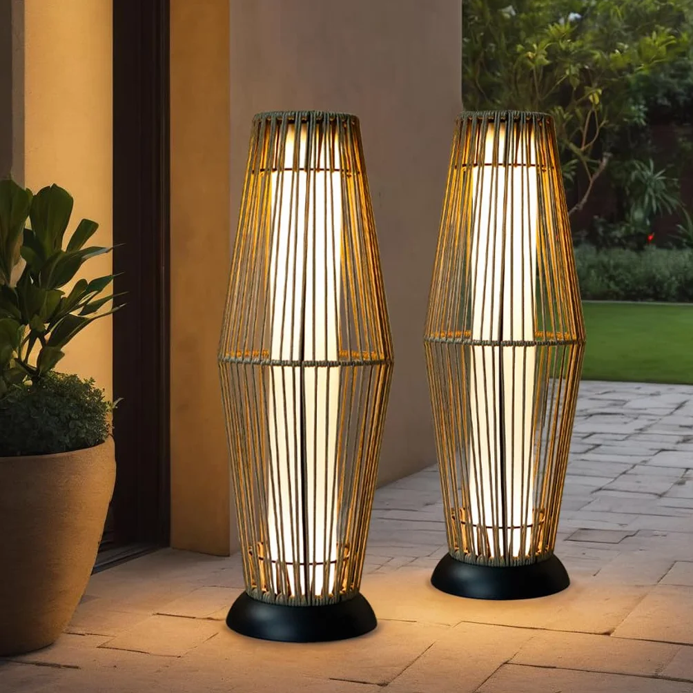 TRIROCKS Lot de 2 lampes solaires en rotin LED IP44 étanche pour extérieur terrasse