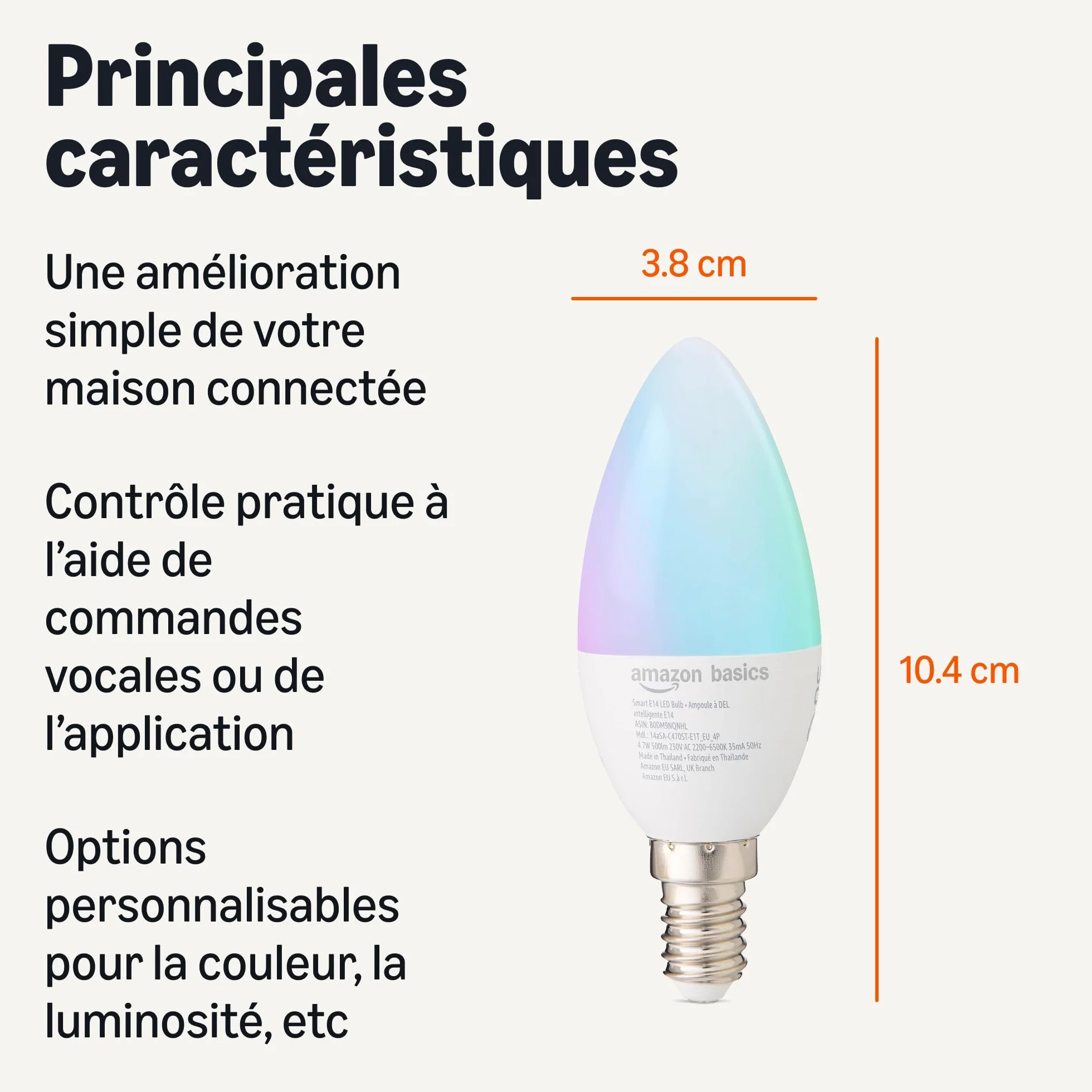 Amazon Basics Lot de 4 ampoules intelligentes E14, Wi-Fi 2,4 GHz, compatible Alexa, changement de couleur