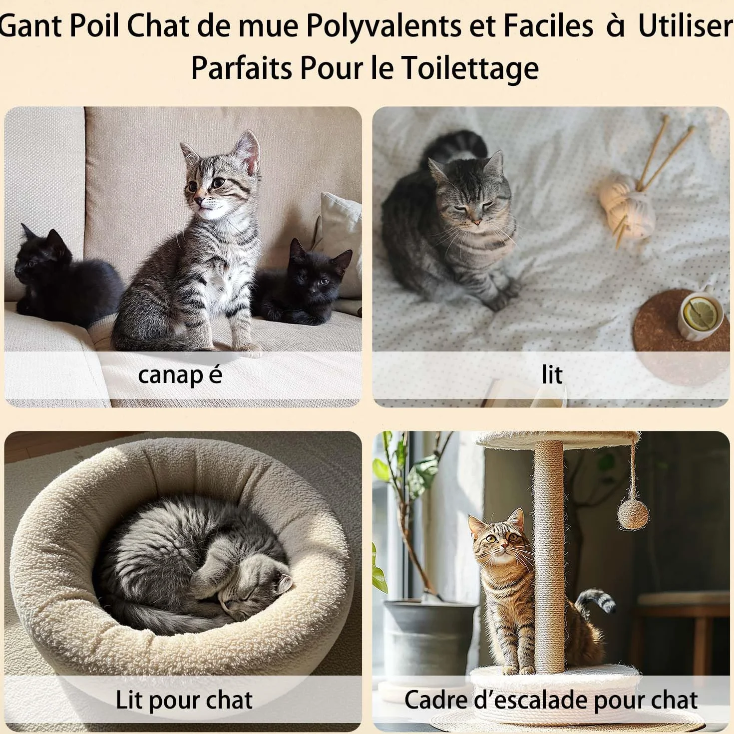 Gant Anti Poils Animaux Double Face Réutilisable Brosse pour Lavage Démêlage Toilettage Canapé Meubles Tapis Siège Auto