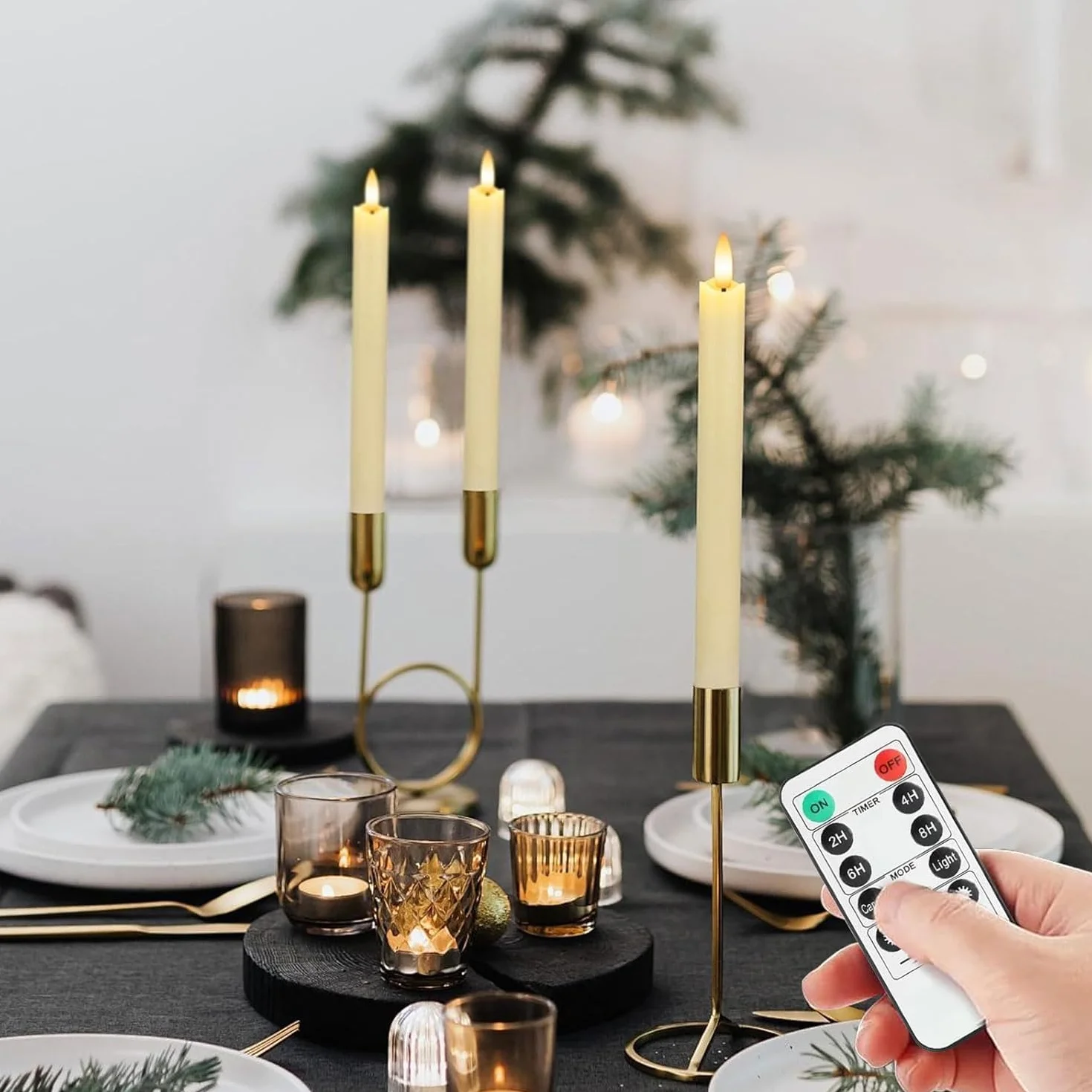 Chandelle LED 12 Pièces 25 CM Bougies Bâton LED Longues Fines avec Minuterie Scintillement Télécommande Halloween