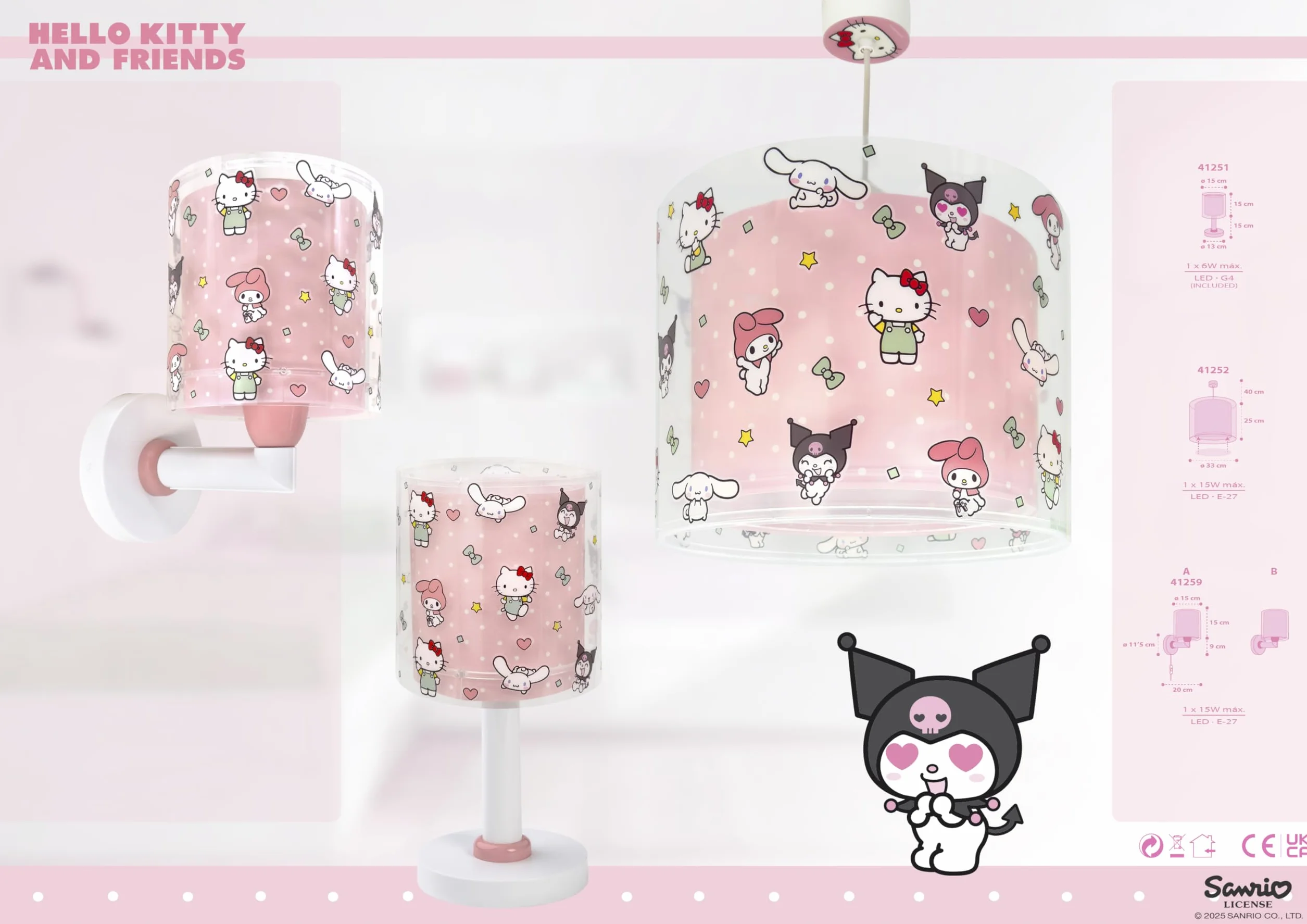 Dalber Lustre Chambre Lampe Suspension Enfand Hello Kitty And Friends My Melody Cinnamoroll Kuromi E27 Rose