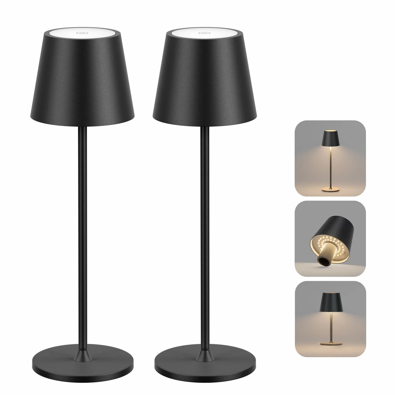Lampe de table LED sans fil rechargeable 3000K IP54 réglable en hauteur Noir