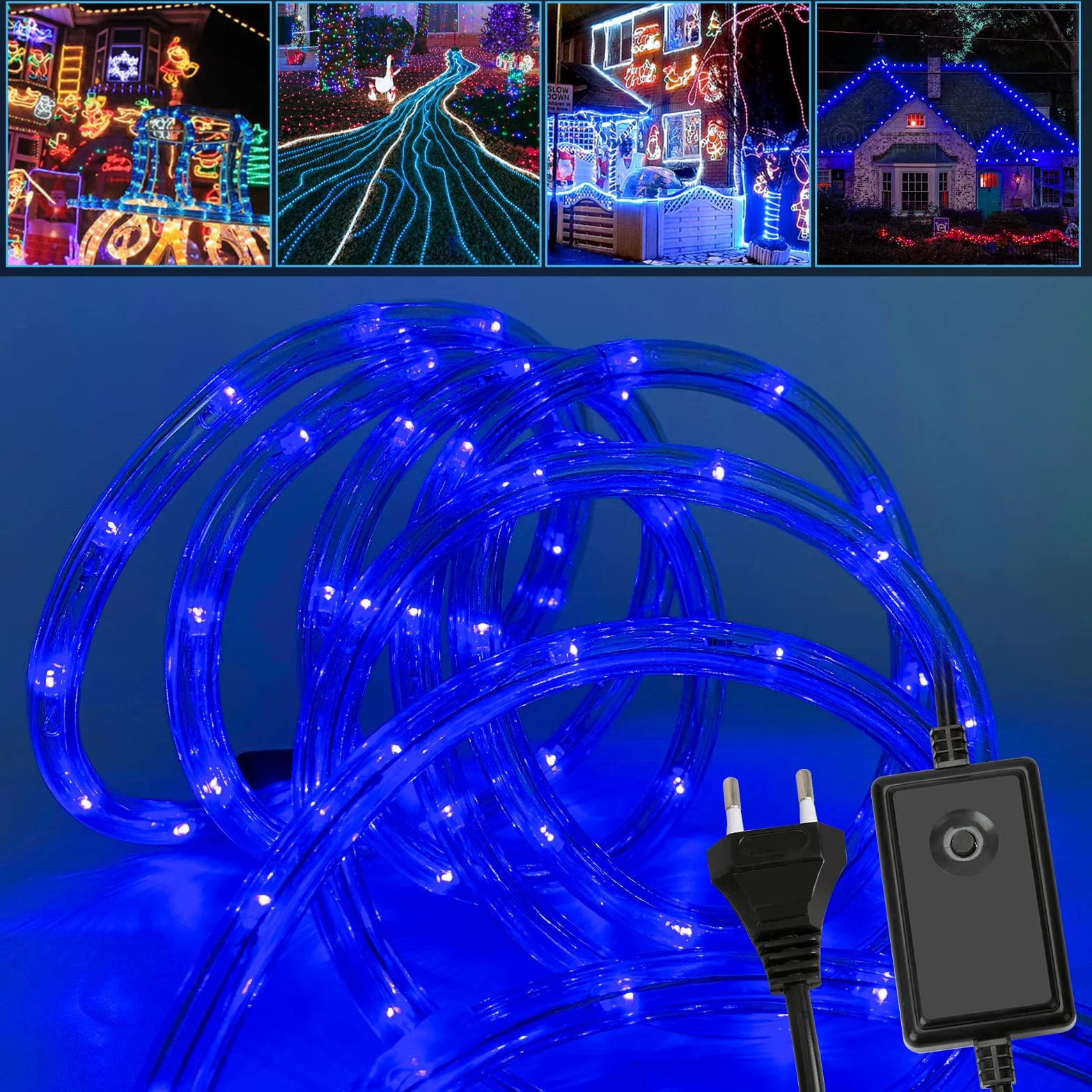 Tube lumineux à LED 20M Flexible, Guirlande Lumineuses Extérieur Intérieur 8 Modes, Étanche Jardin Bleu